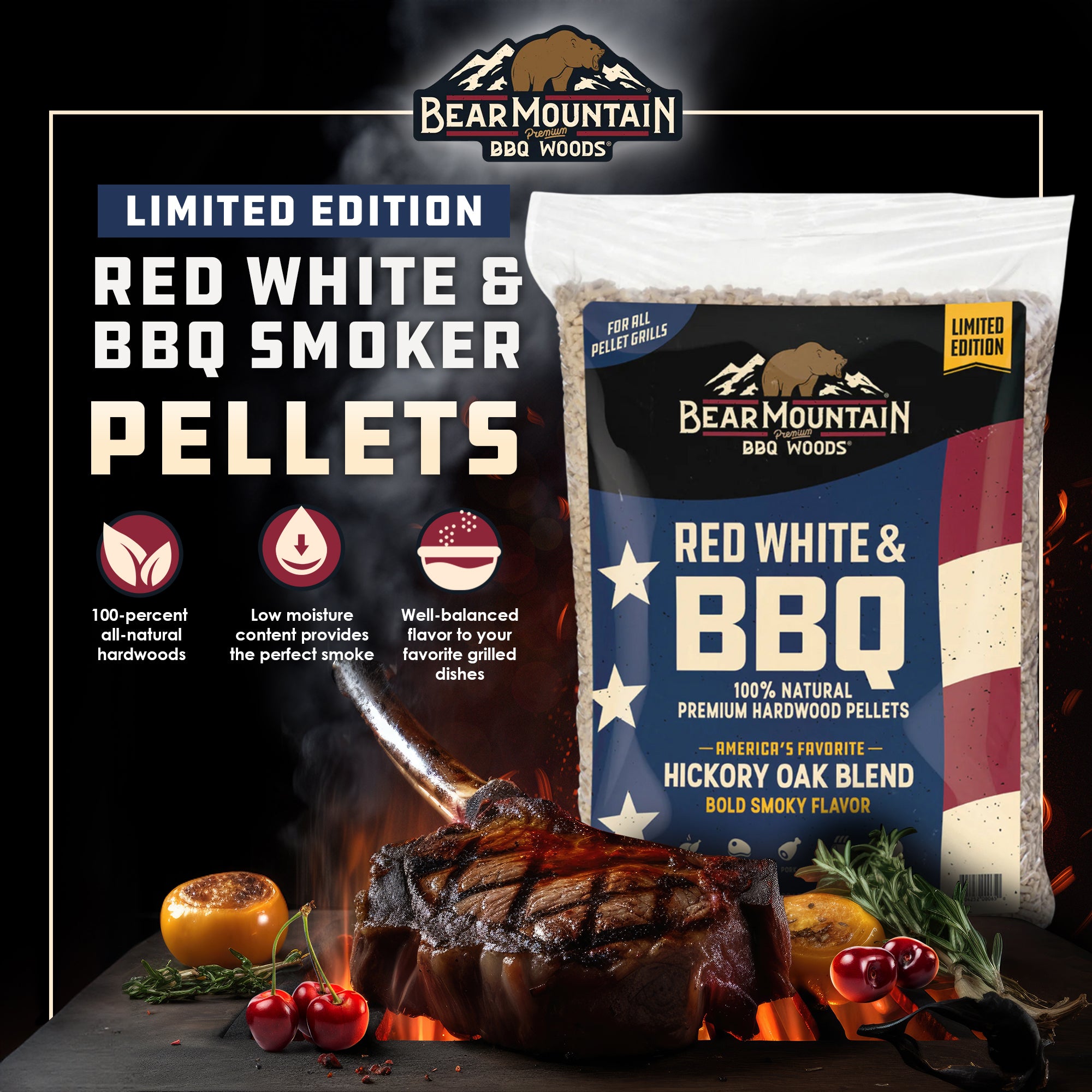 Bear Mountain BBQ Limited Edition Red White & BBQ Wood Pellets, 20 Pounds, Blue - VMInnovations