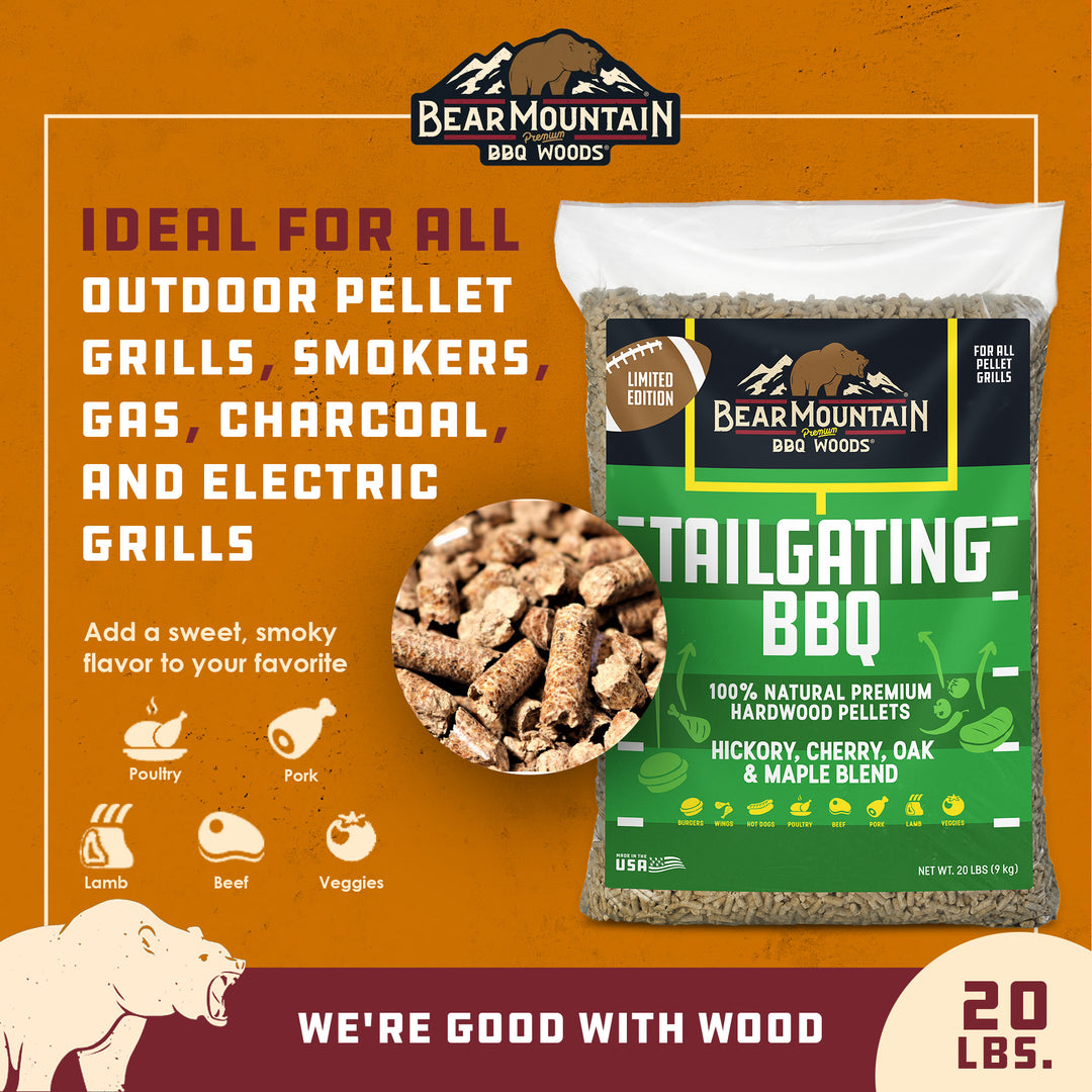 Bear Mountain Tailgating BBQ, Hickory, Cherry, Oak, and Maple Blend, 20 Pounds - VMInnovations