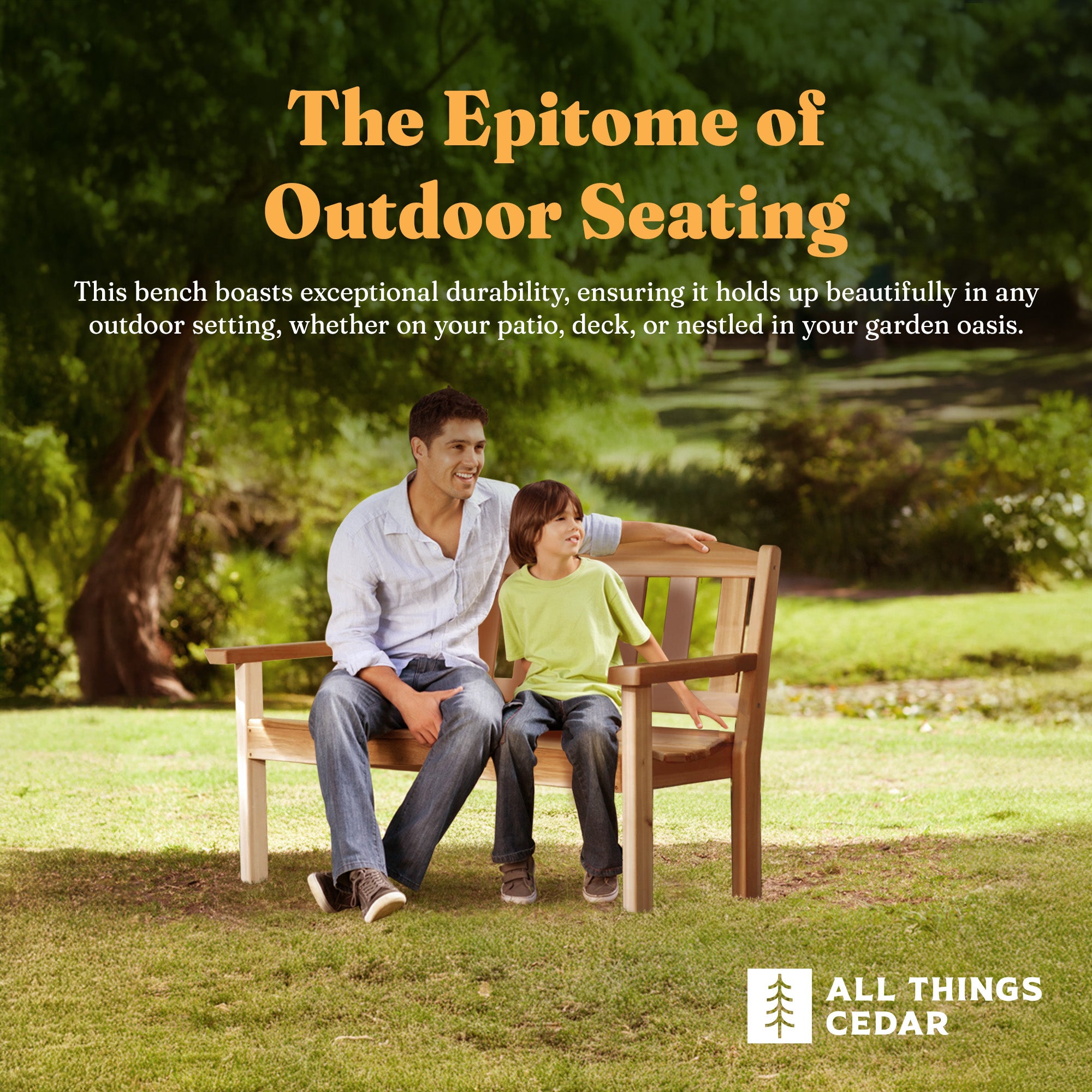 All Things Cedar 51” Wooden Garden Bench, Outdoor Patio Seating Chair, Natural - VMInnovations