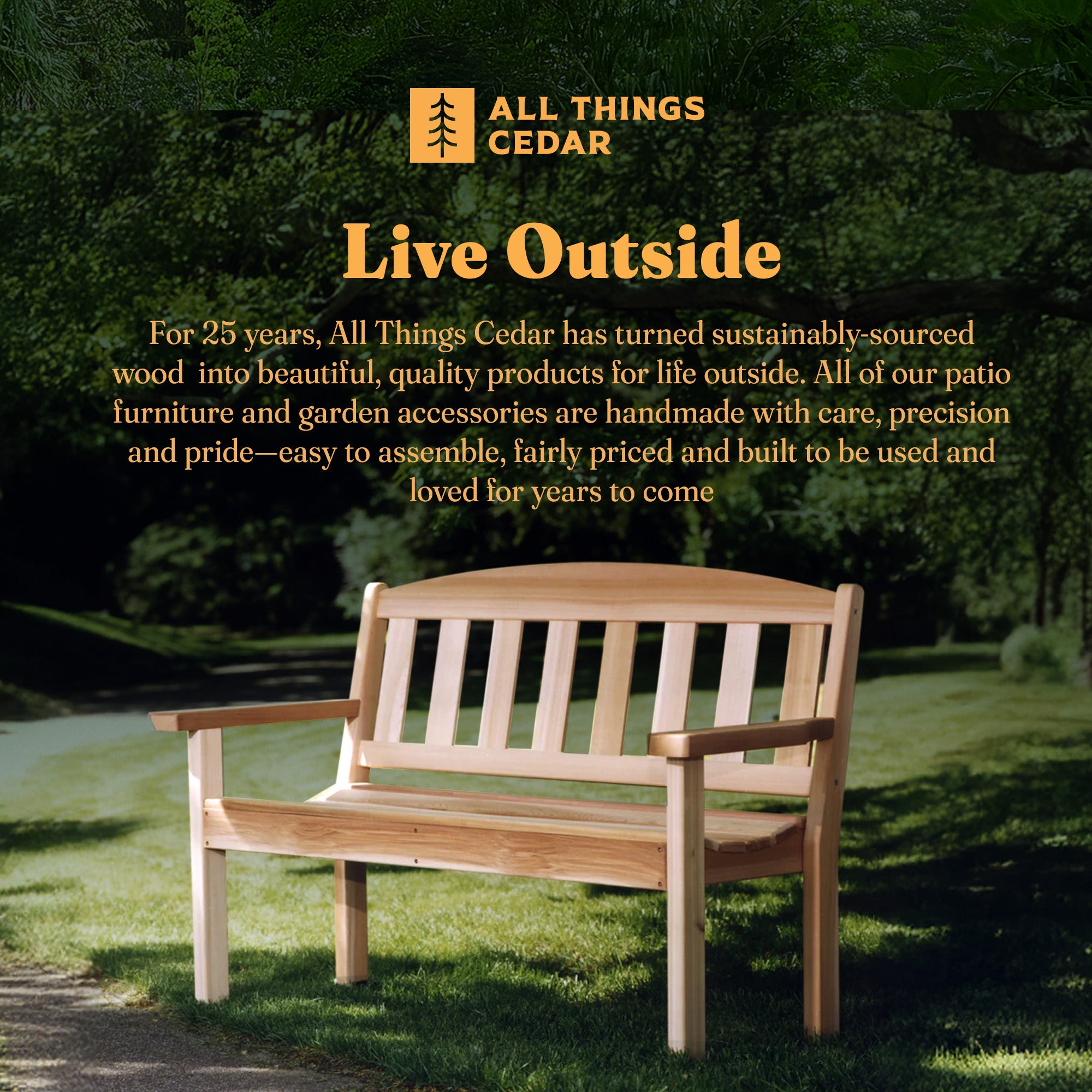 All Things Cedar 51” Wooden Garden Bench, Outdoor Patio Seating Chair, Natural - VMInnovations