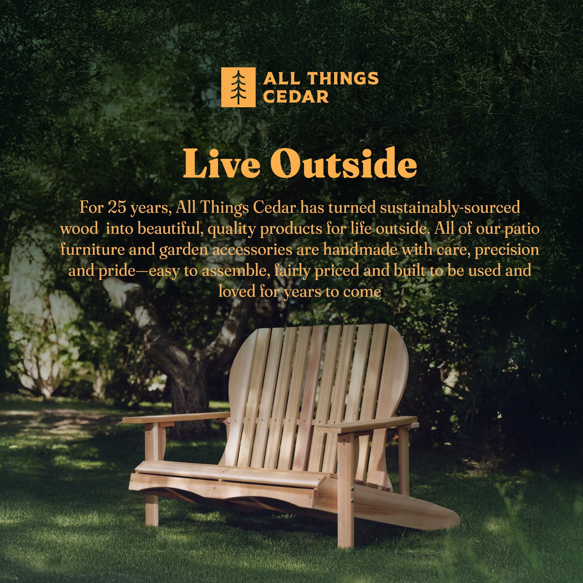 All Things Cedar 54” Wood Adirondack Loveseat Chair Outdoor Patio Seat, Natural - VMInnovations
