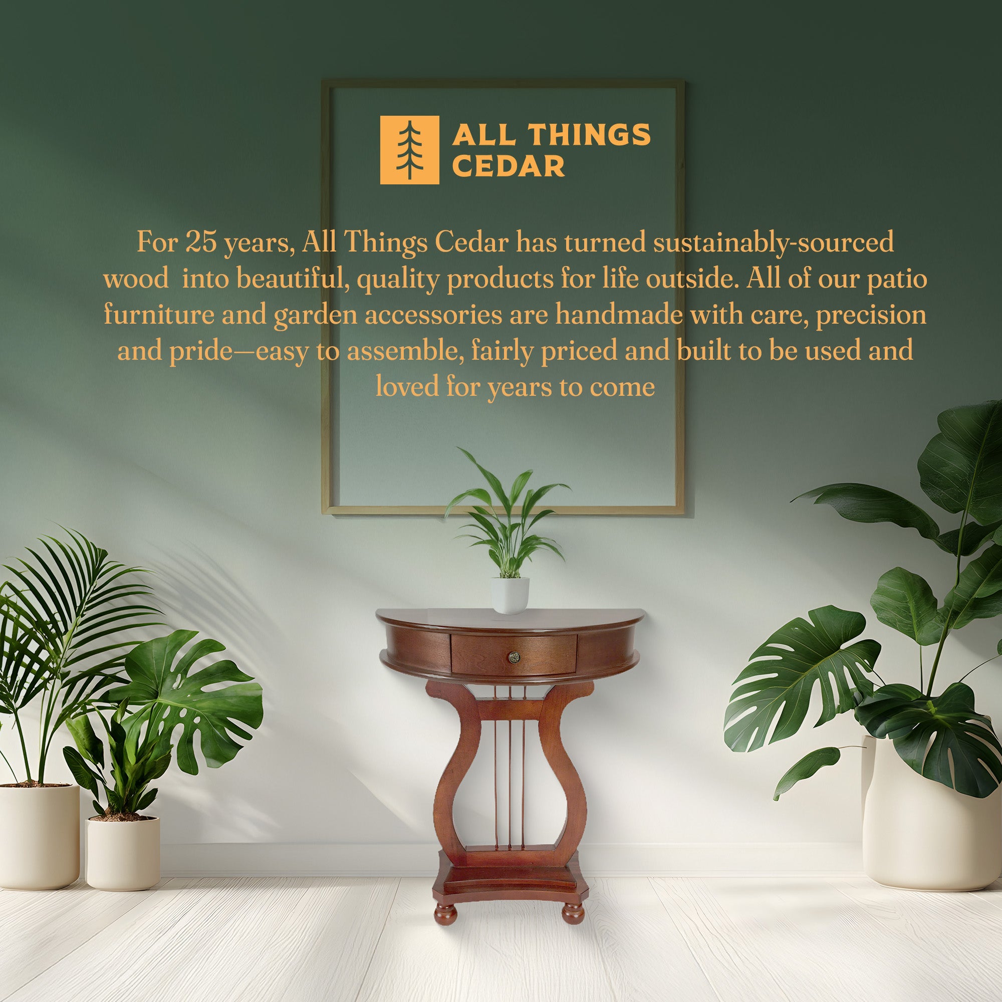 All Things Cedar Wood .5 Moon Harp Accent Storage Drawer Console Table(Open Box) - VMInnovations