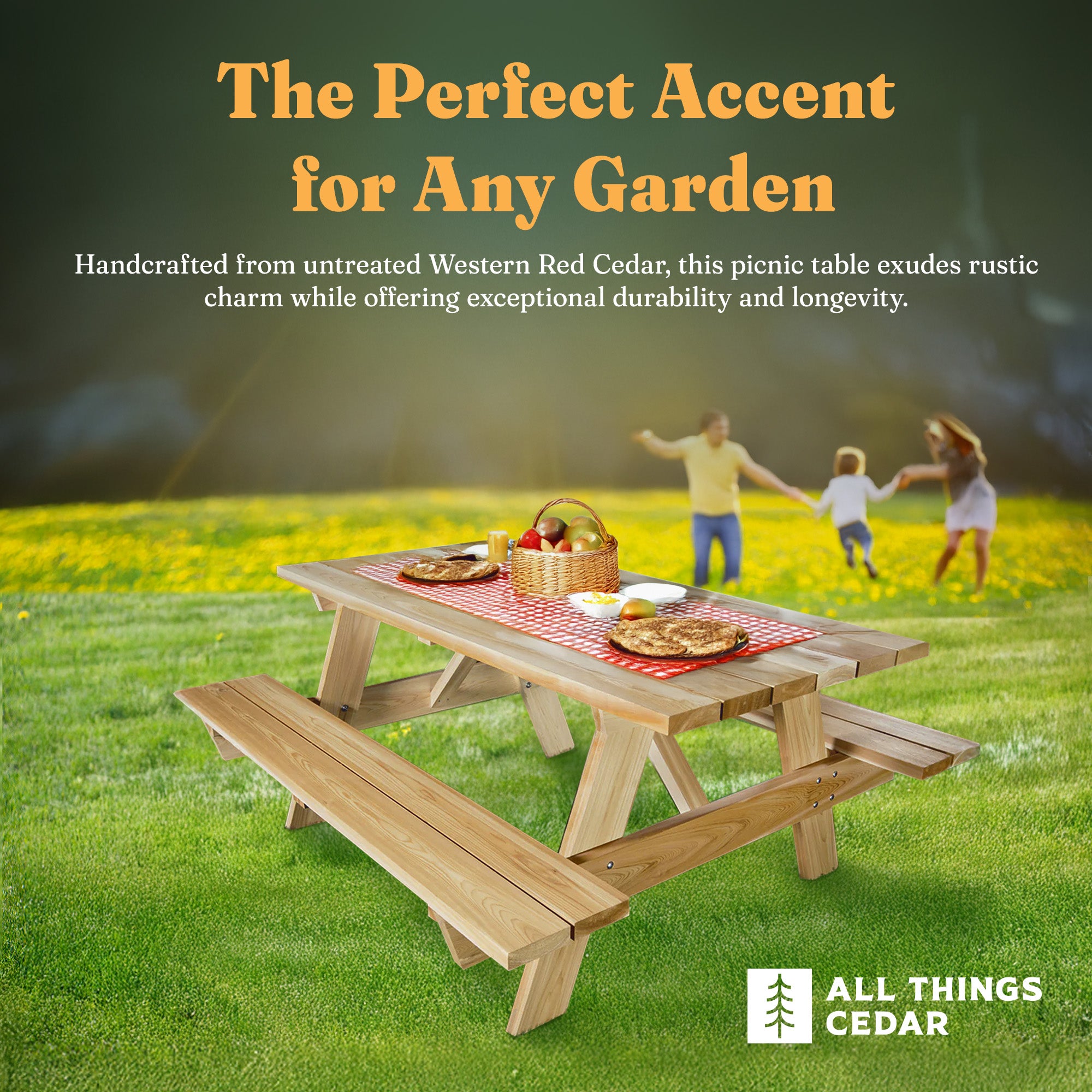 All Things Cedar 6-Ft Outdoor Picnic Table, Handcrafted Wooden Patio Bench Set - VMInnovations