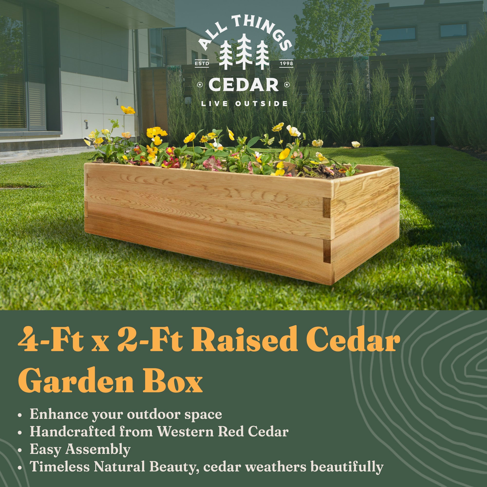 All Things Cedar 4x2 Ft Elevated Garden Box with Stackable and Expandable Design - VMInnovations