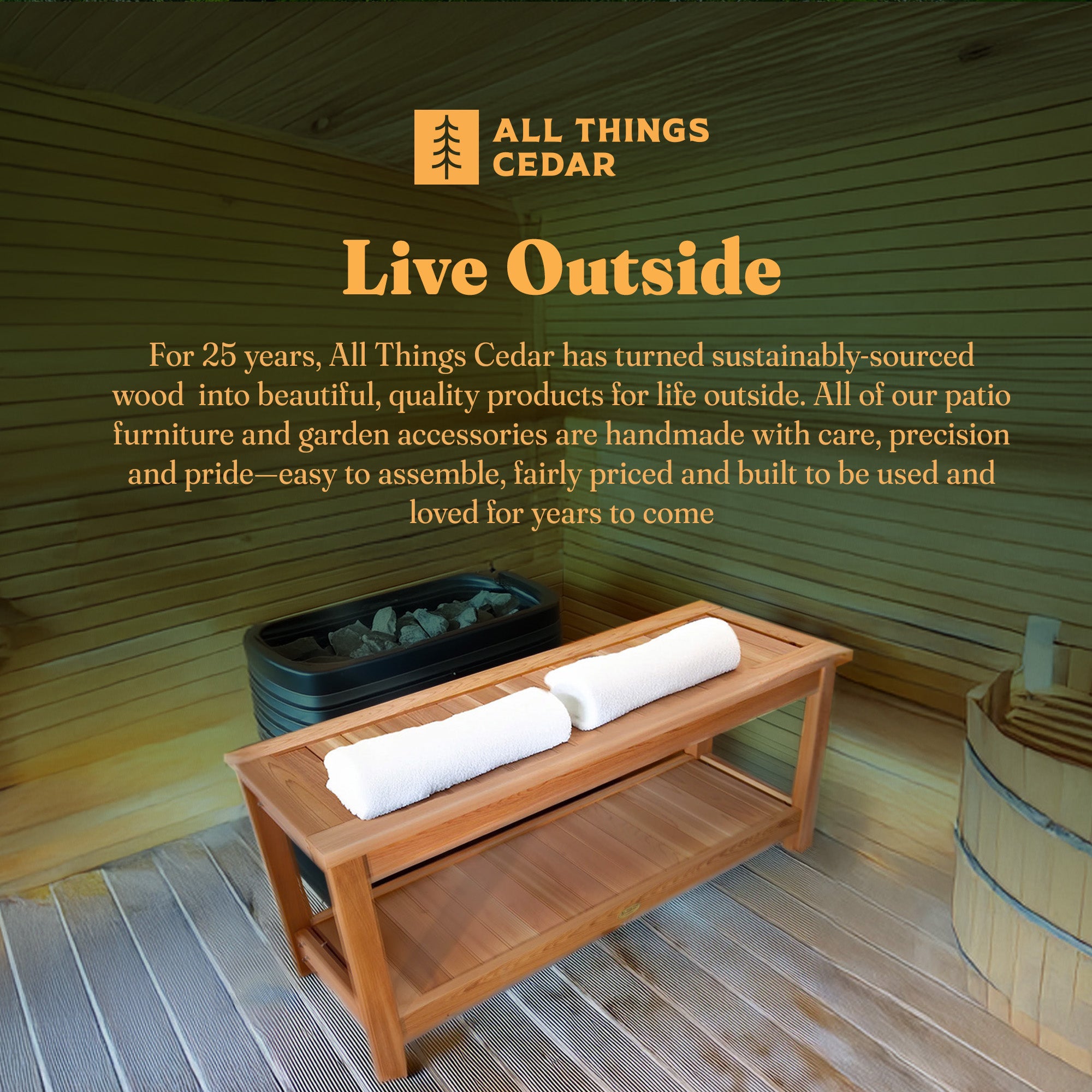 All Things Cedar 44” Deluxe Wood Sauna Bench, Indoor Outdoor Seating (For Parts) - VMInnovations