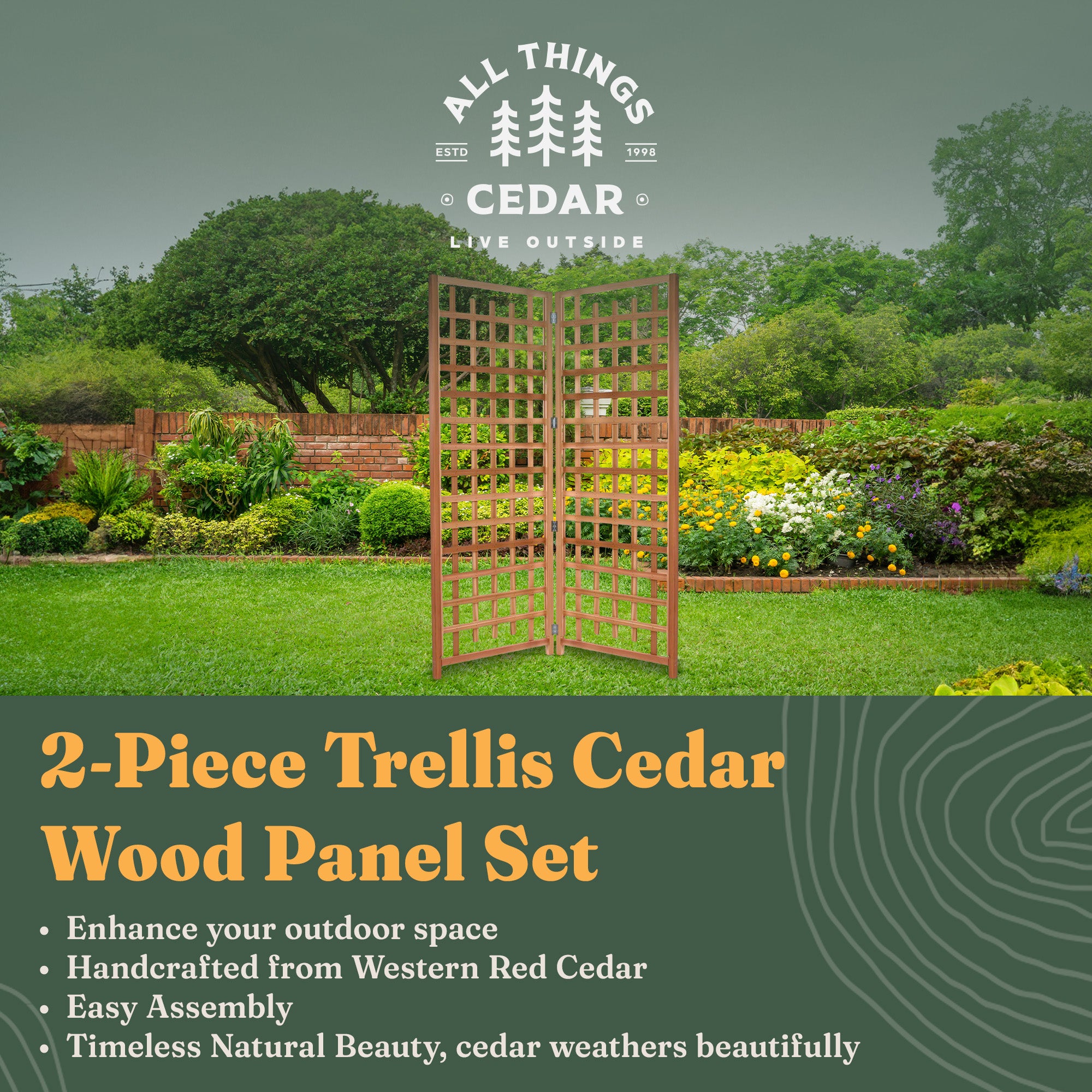 All Things Cedar 2-Piece Outdoor Single Trellis Handcrafted for Climbing Plants - VMInnovations