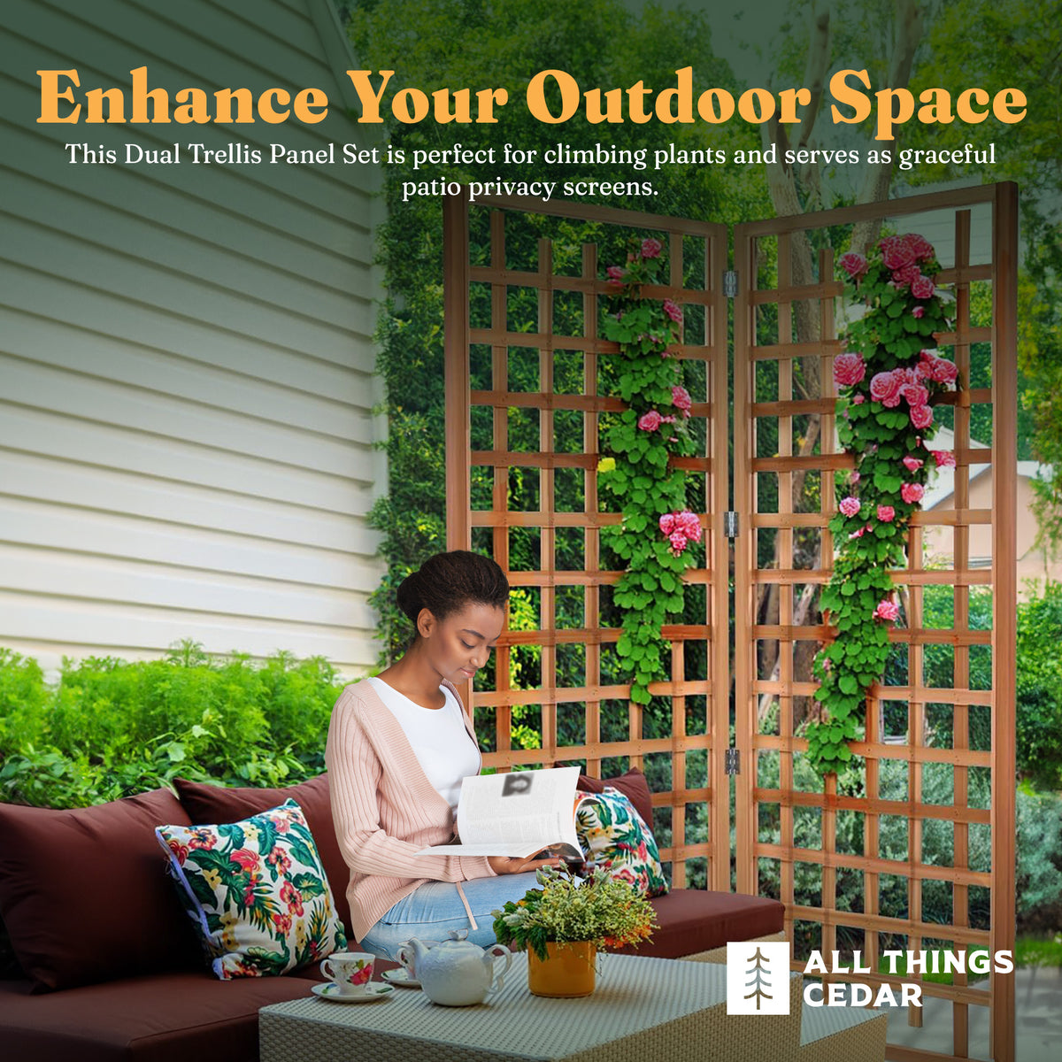 All Things Cedar 2-Piece Outdoor Single Trellis for Climbing Plants (Open Box) - VMInnovations