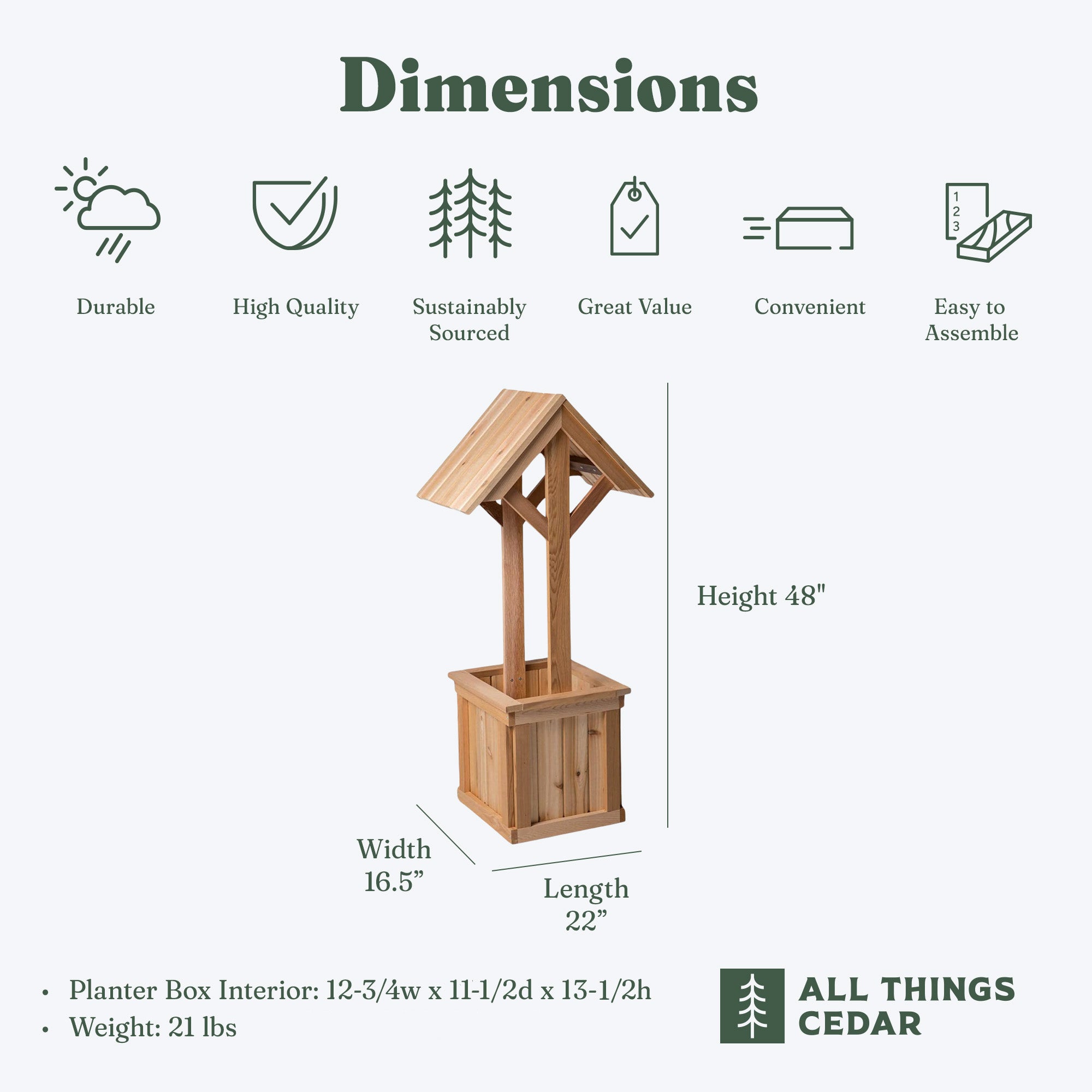 All Things Cedar 4-Ft Outdoor Wishing Well Planter Box for Flowers and Plants - VMInnovations