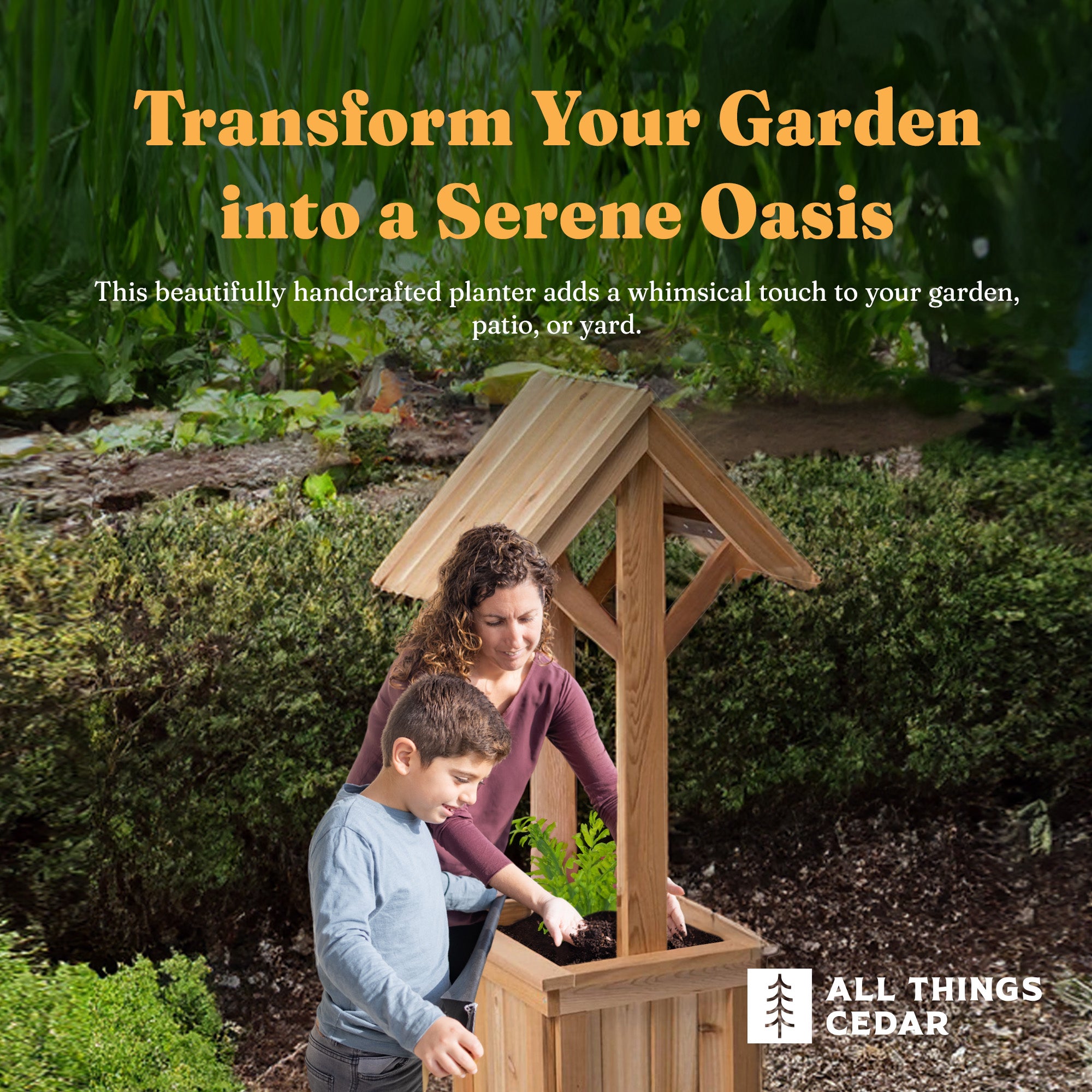 All Things Cedar 4-Ft Outdoor Wishing Well Planter Box for Flowers and Plants - VMInnovations
