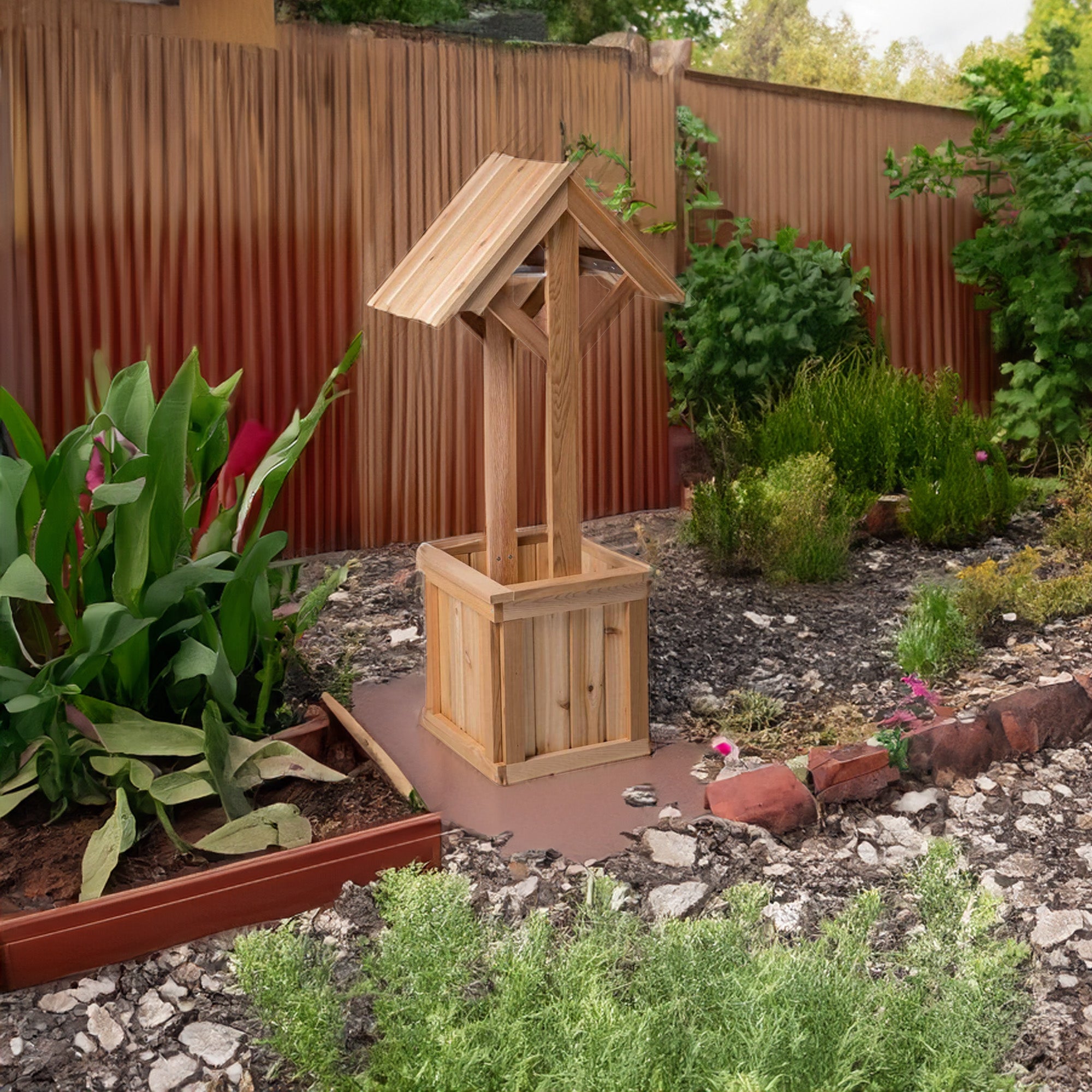 All Things Cedar 4-Ft Outdoor Wishing Well Planter Box for Flowers and Plants - VMInnovations