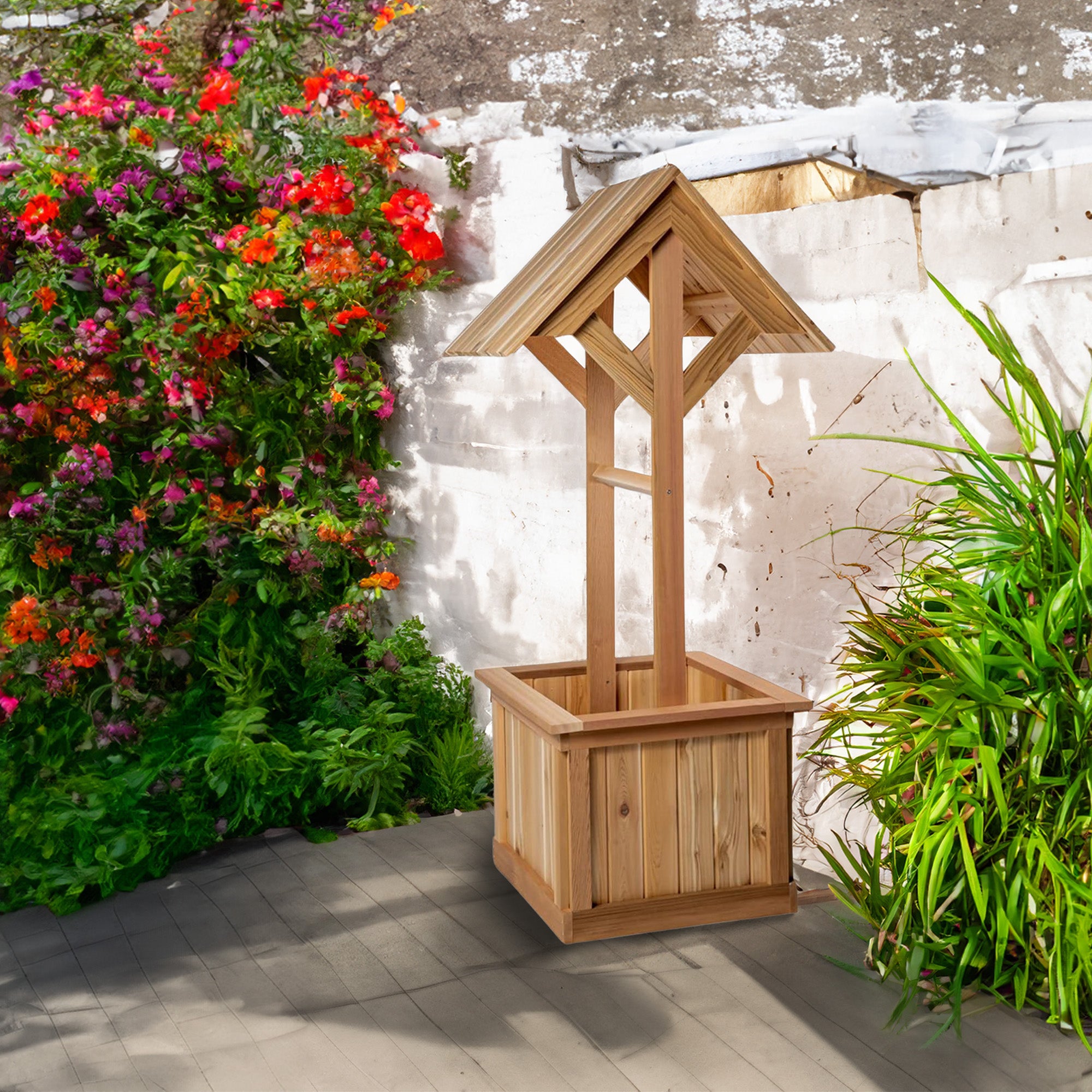 All Things Cedar 5-Ft Outdoor Wishing Well Planter Box for Flowers and Plants - VMInnovations