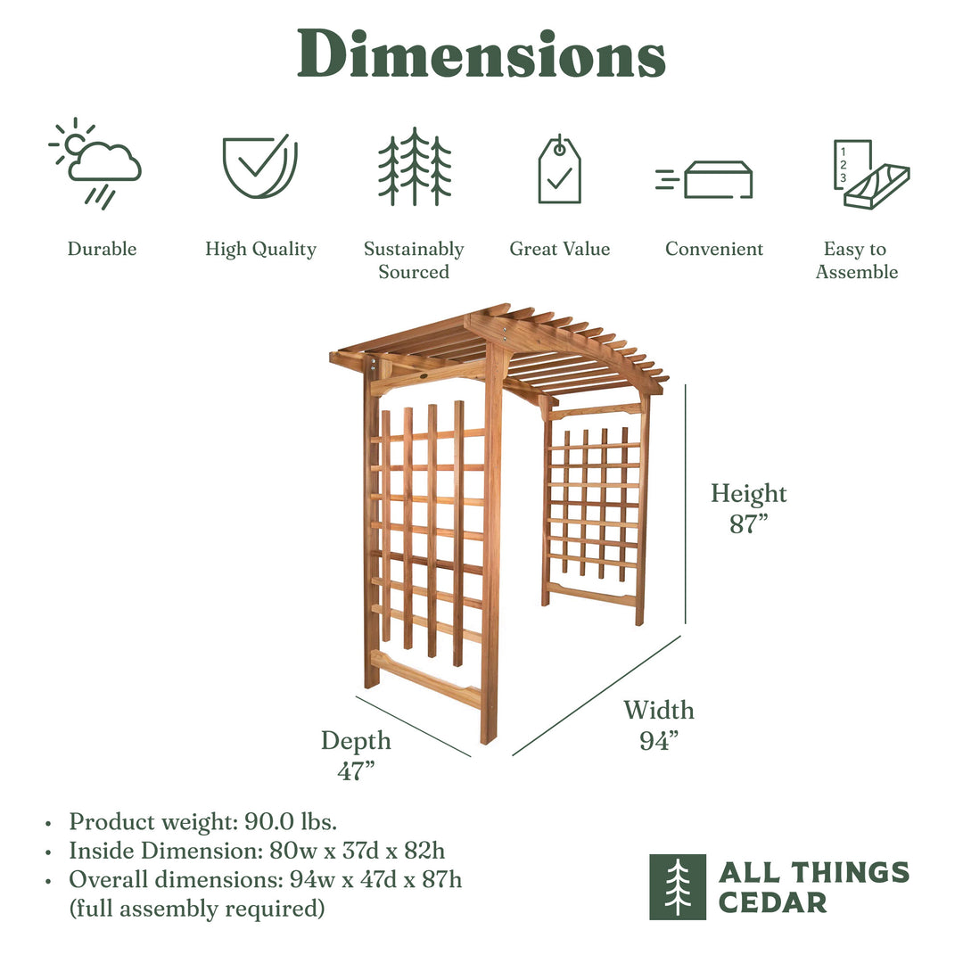 All Things Cedar 8-Foot Pagoda Arbor Garden Arch Trellis for Climbing Plants