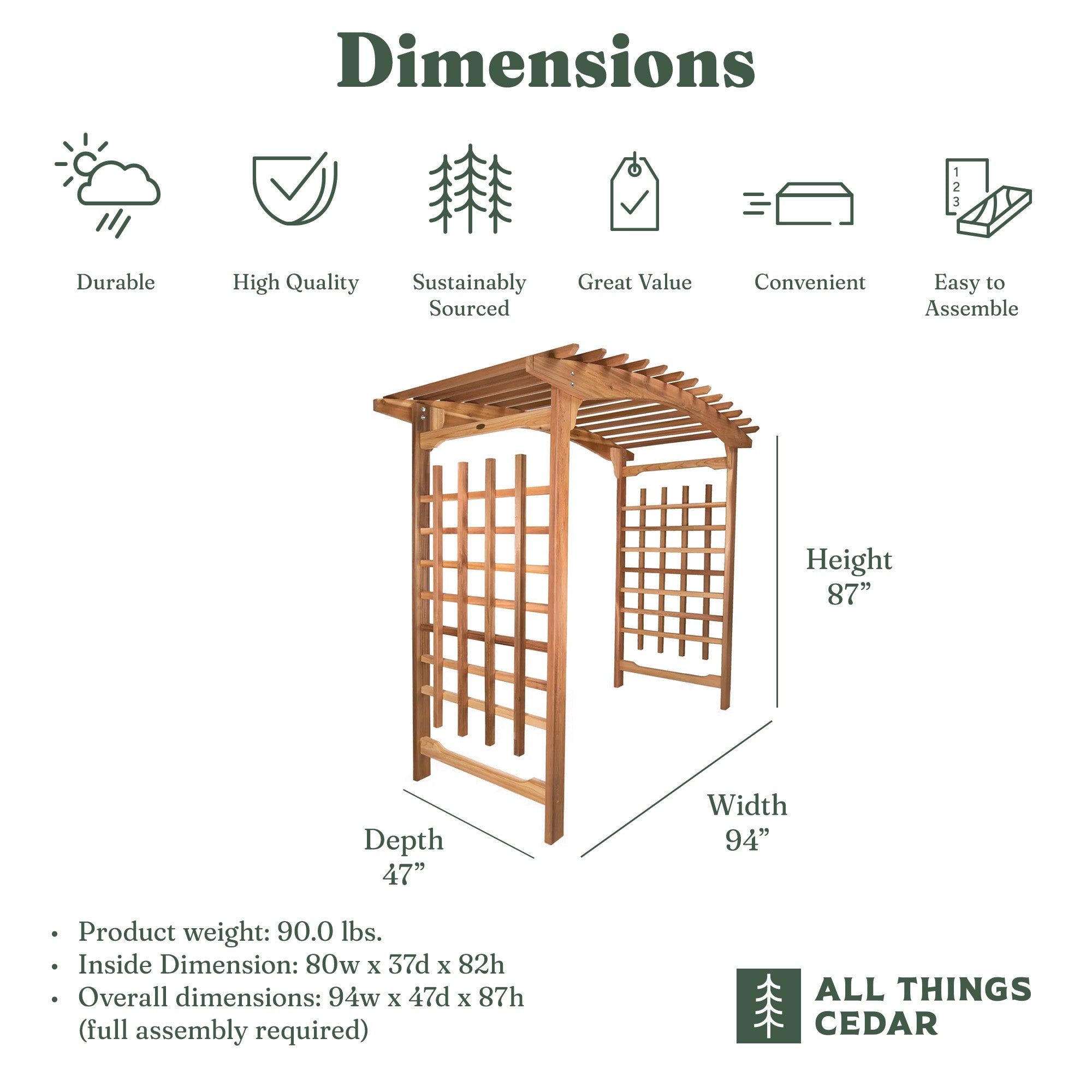 All Things Cedar 8-Foot Pagoda Arbor Garden Arch Trellis for Climbing Plants