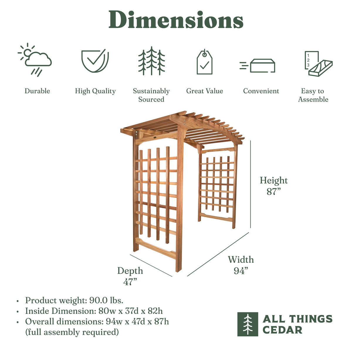 All Things Cedar 8-Foot Pagoda Arbor Garden Arch Trellis for Climbing Plants - VMInnovations