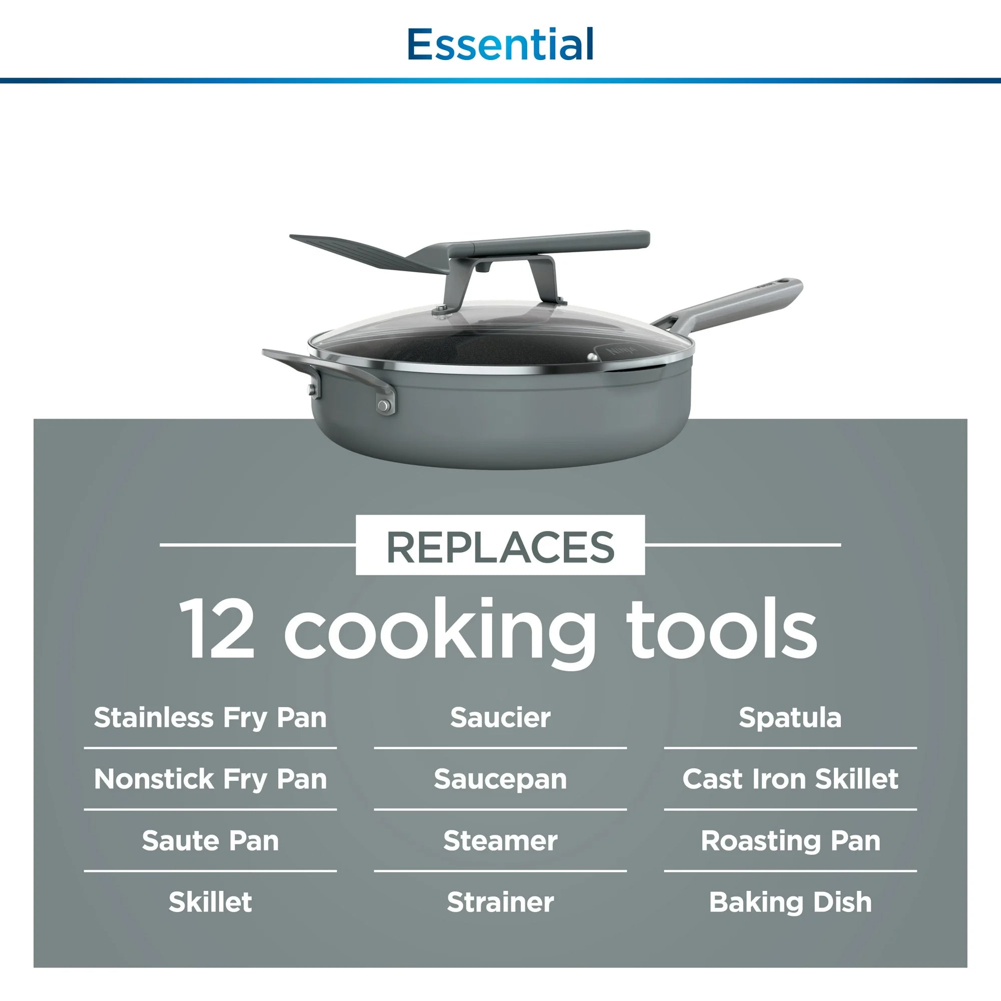 Ninja Foodi NeverStick 4 Qt Pan w/Lid & Strainer, Oven Safe, Sea Salt Grey(Used) - VMInnovations
