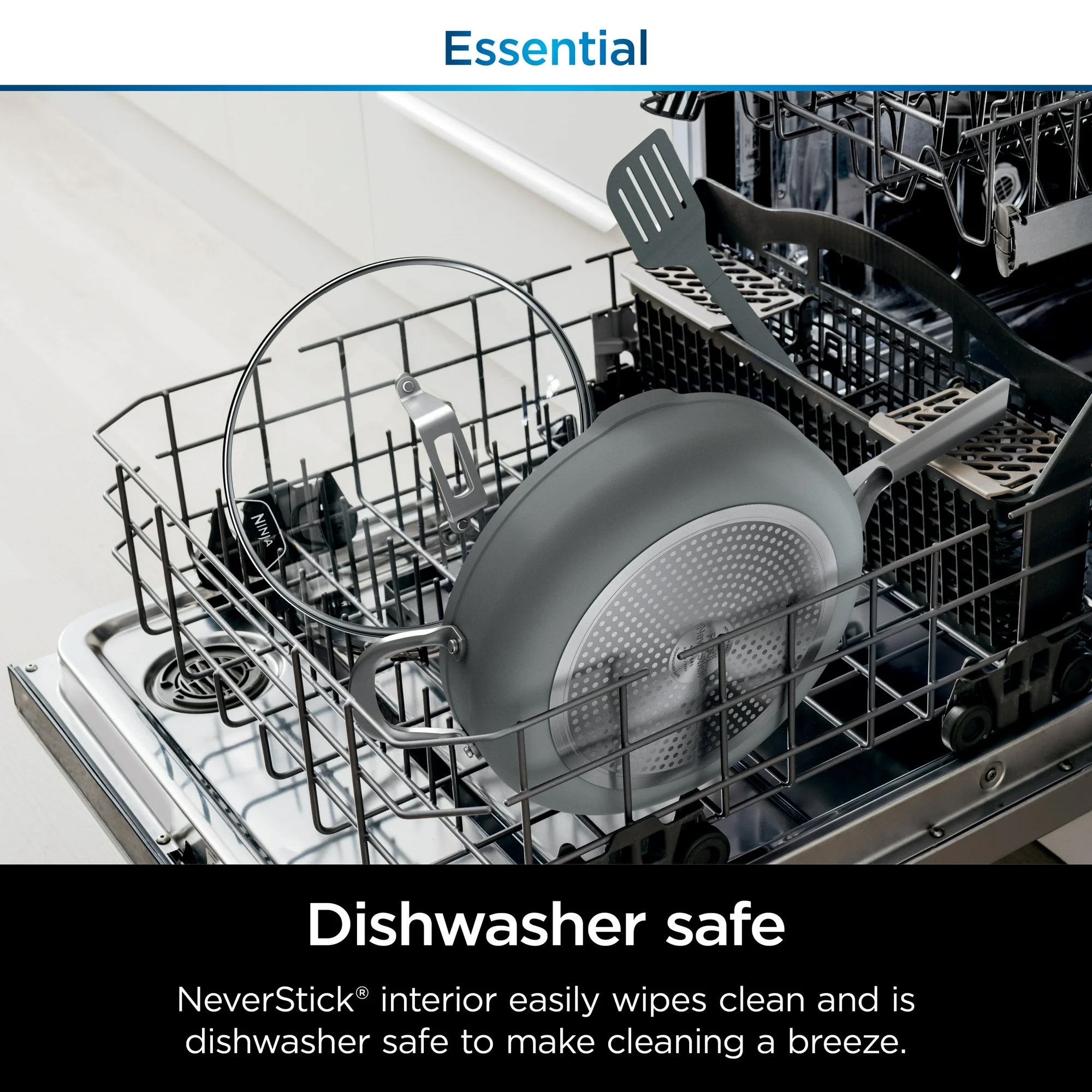 Ninja Foodi NeverStick 4 Quart Pan with Lid & Strainer, Oven Safe, Sea Salt Grey - VMInnovations