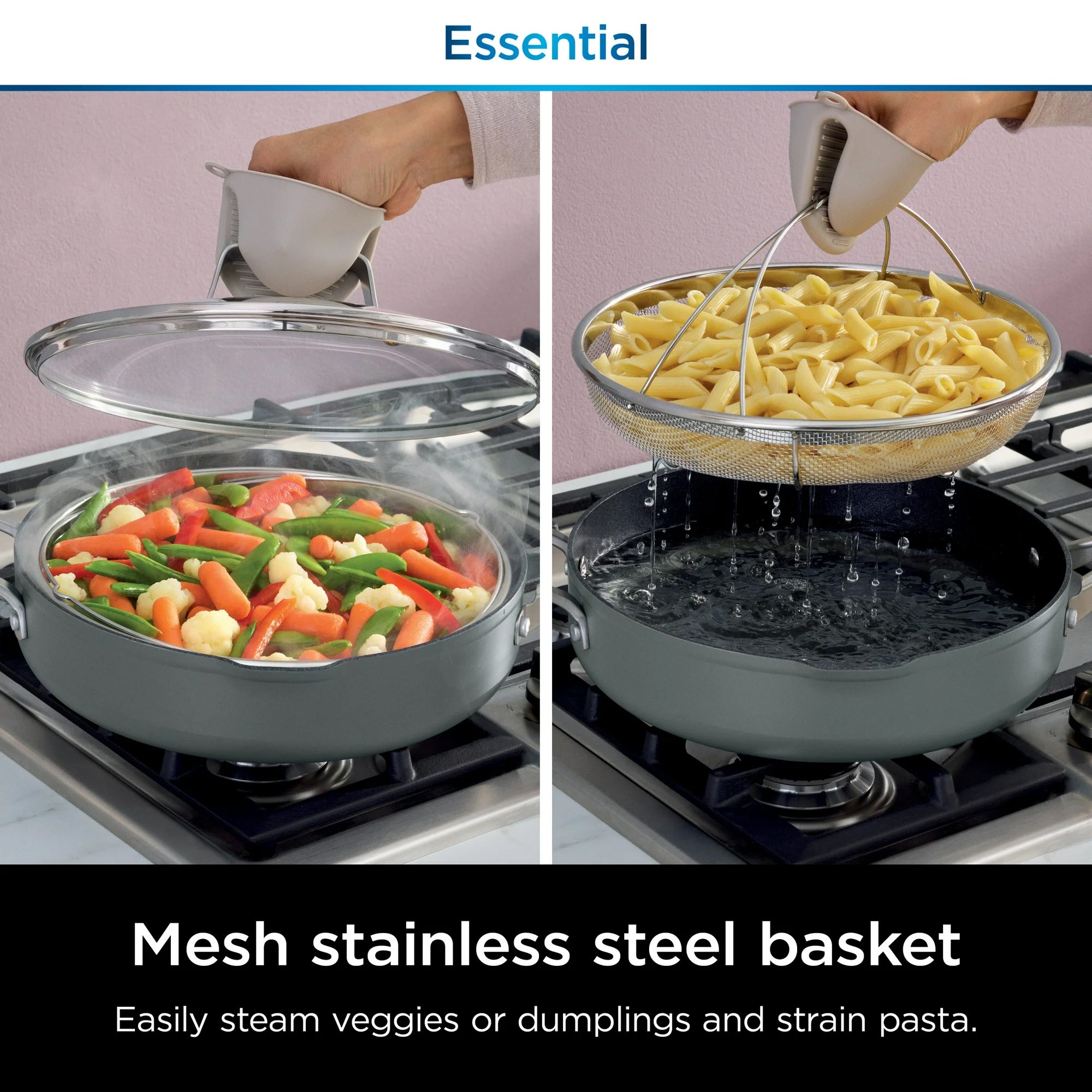 Ninja Foodi NeverStick 4 Quart Pan with Lid & Strainer, Oven Safe, Sea Salt Grey - VMInnovations