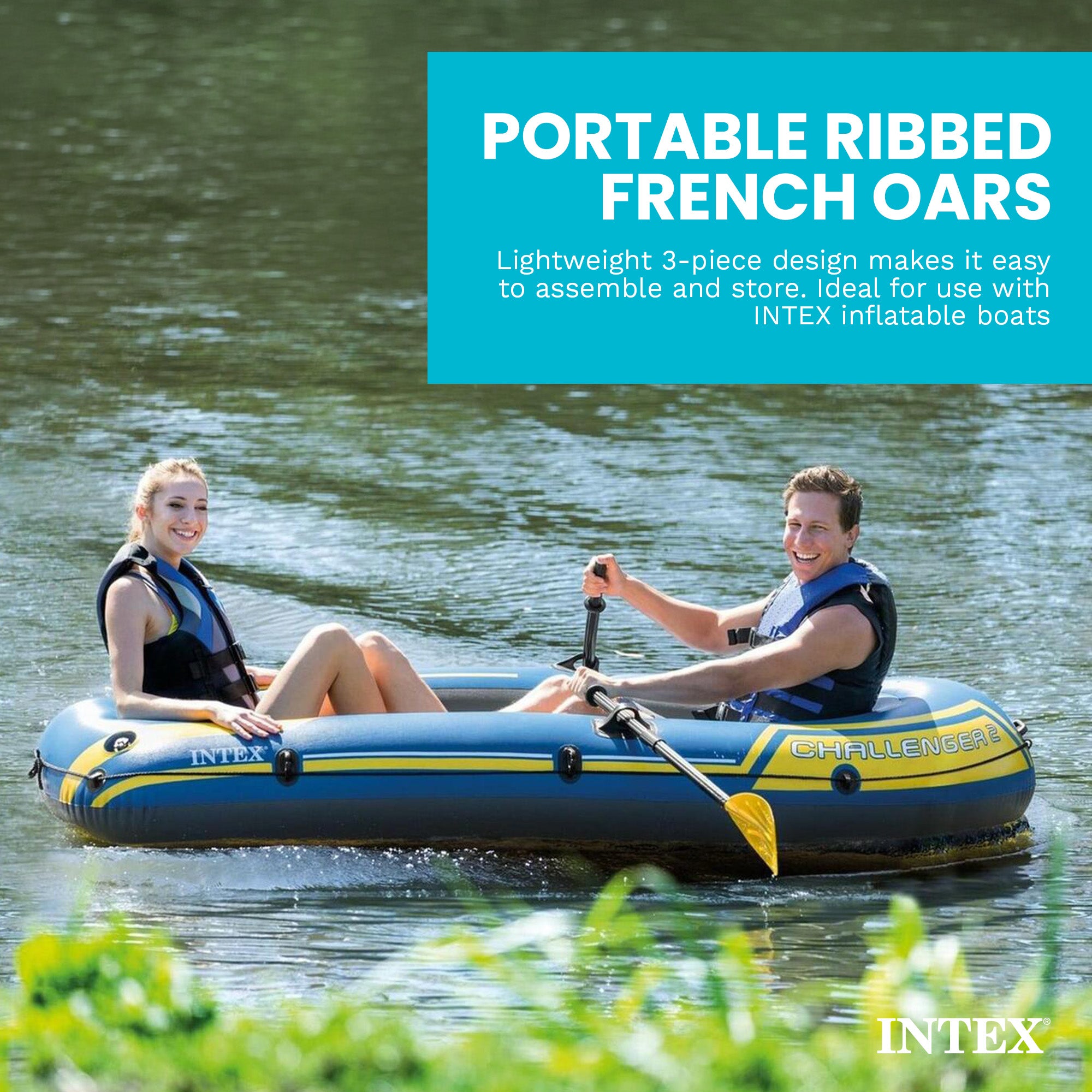 Intex Set of 48" Paddles Plastic Ribbed French Oars for Inflatable Boat (Pair) - VMInnovations