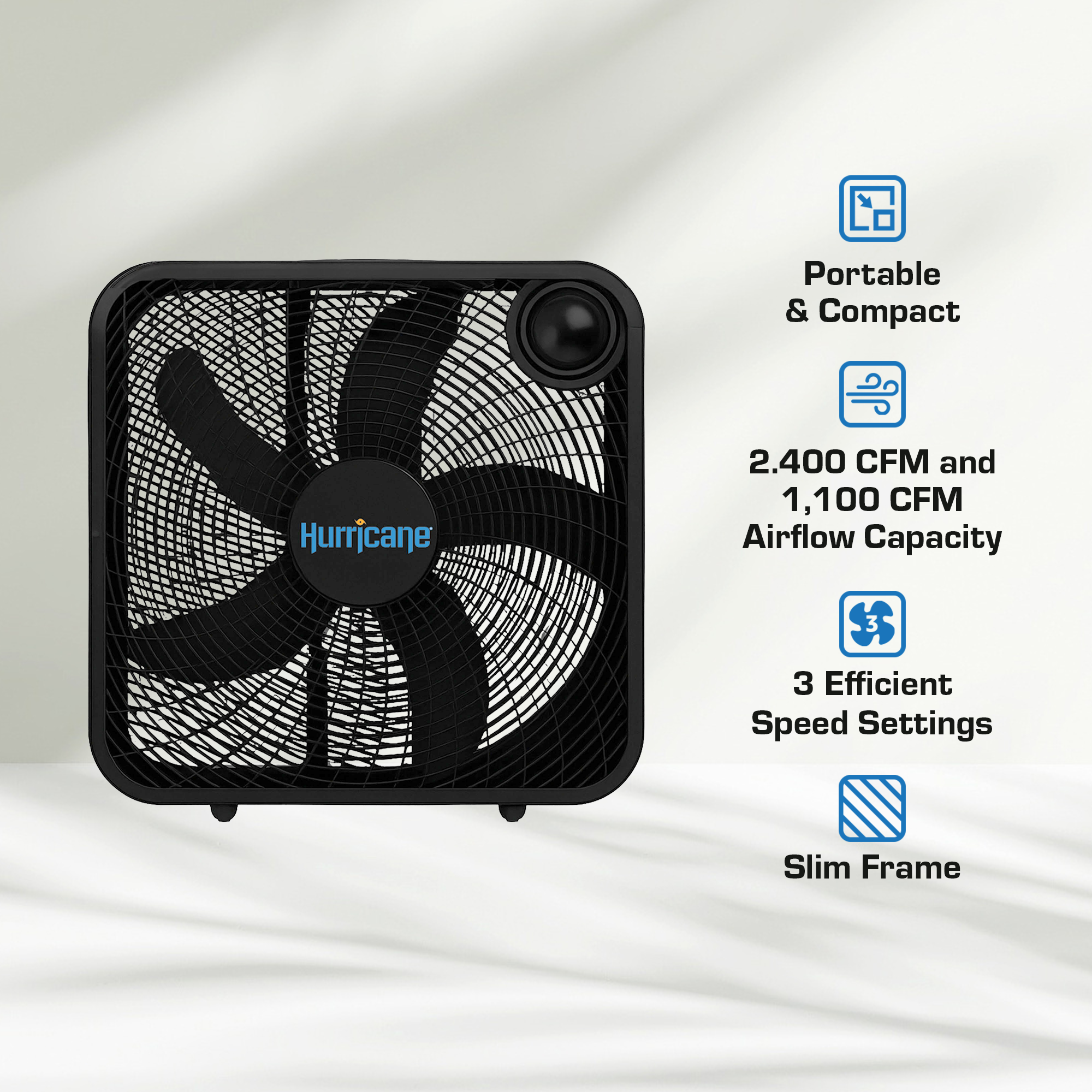 Hurricane 20" Classic Series Floor Box Fan with 3 Speed Settings, Black, 2 Pack