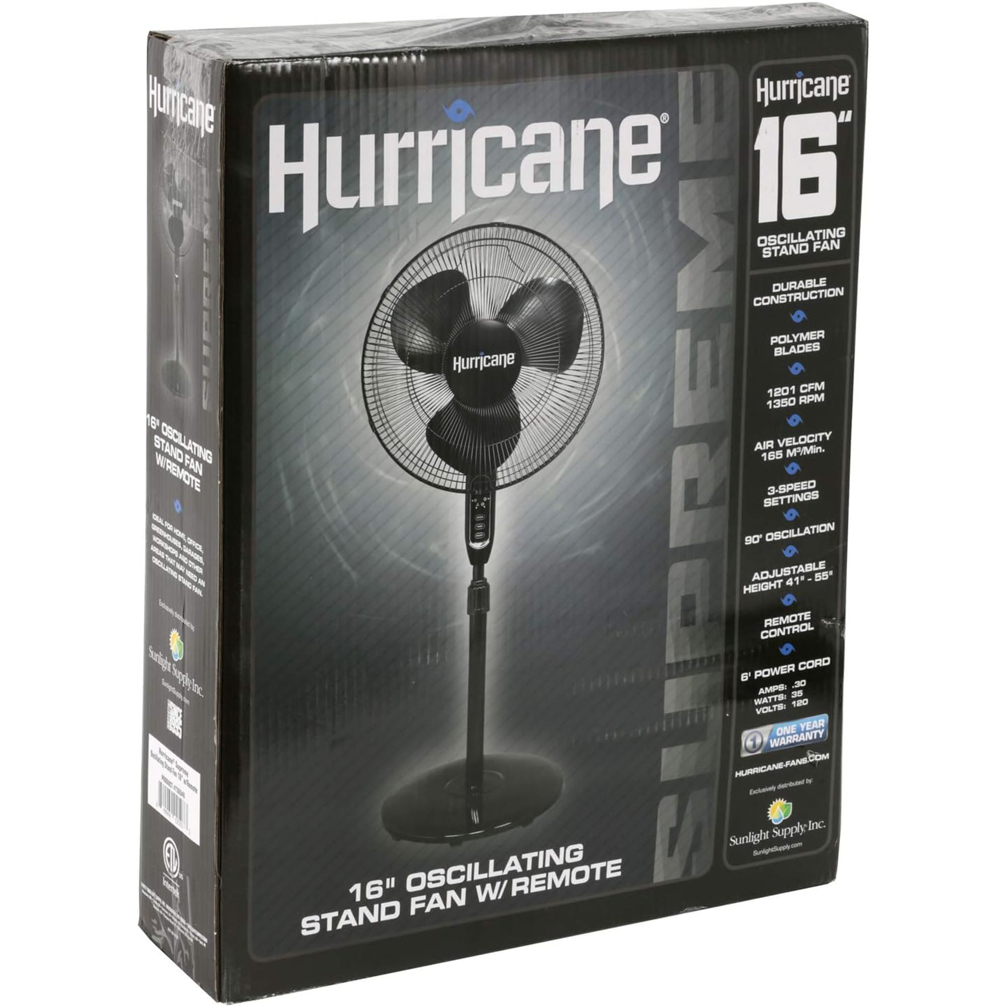 Hurricane 2 Pack Supreme 16" 3 Speed Oscillating Stand Pedestal Fan Remote Black