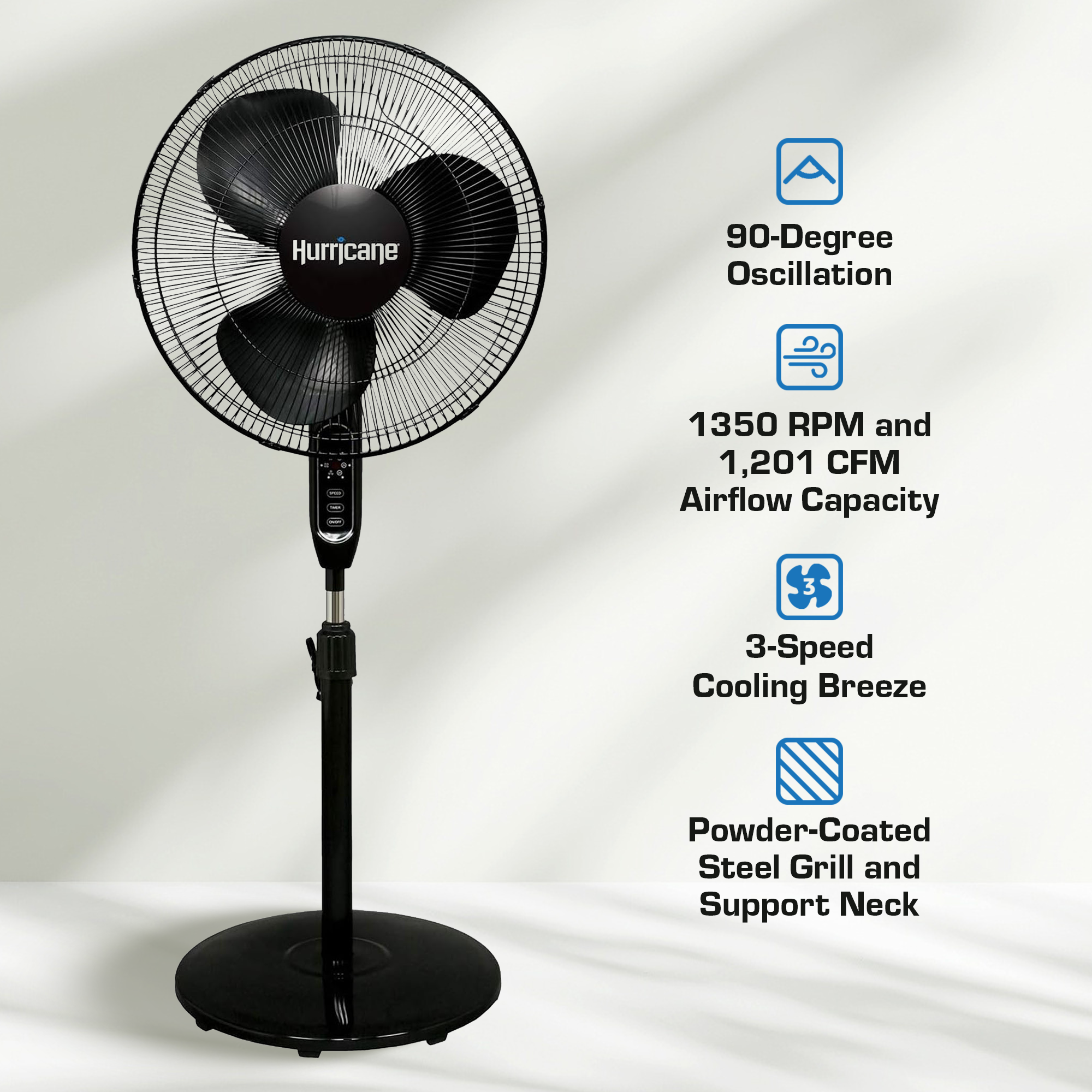 Hurricane 2 Pack Supreme 16" 3 Speed Oscillating Stand Pedestal Fan Remote Black
