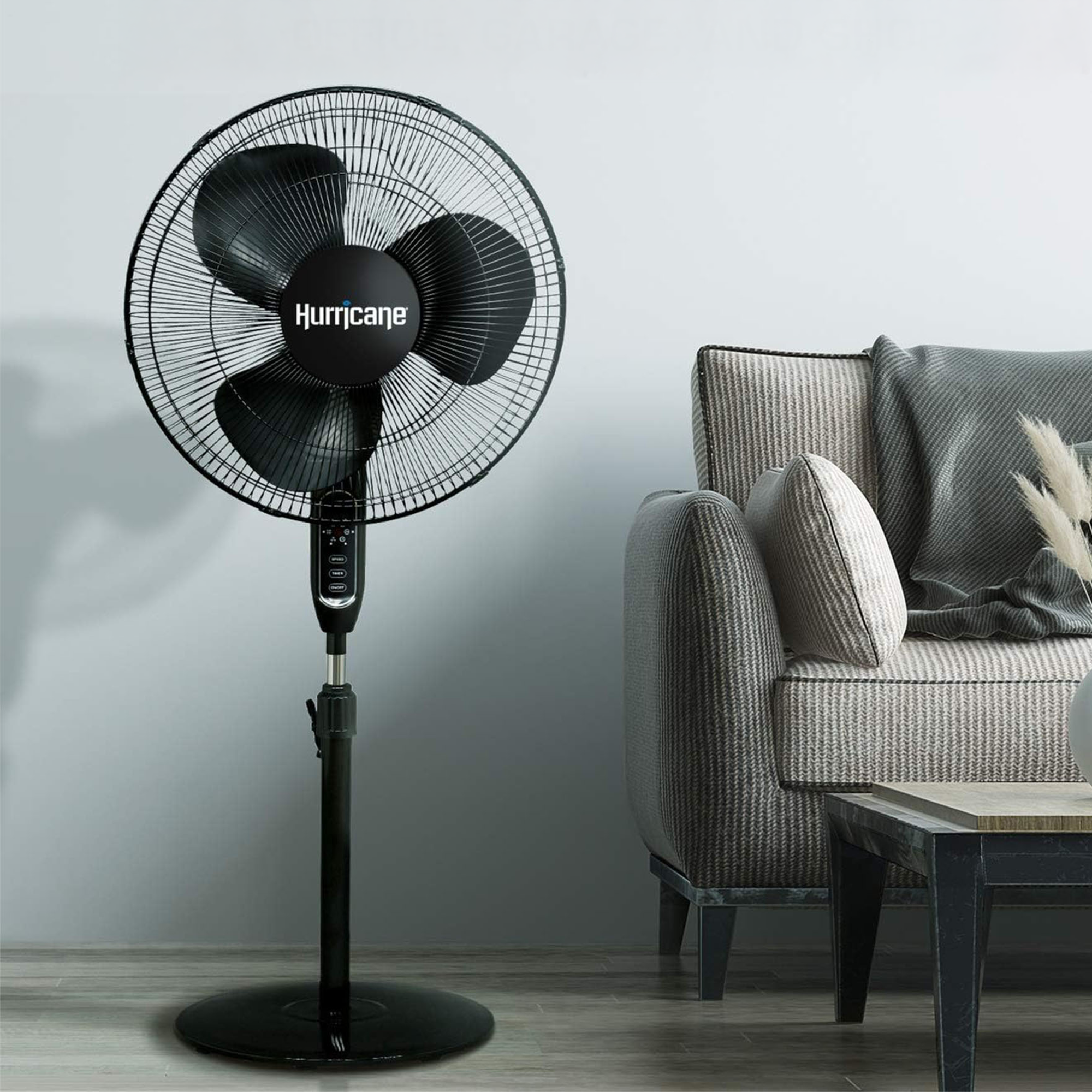 Hurricane 2 Pack Supreme 16" 3 Speed Oscillating Stand Pedestal Fan Remote Black
