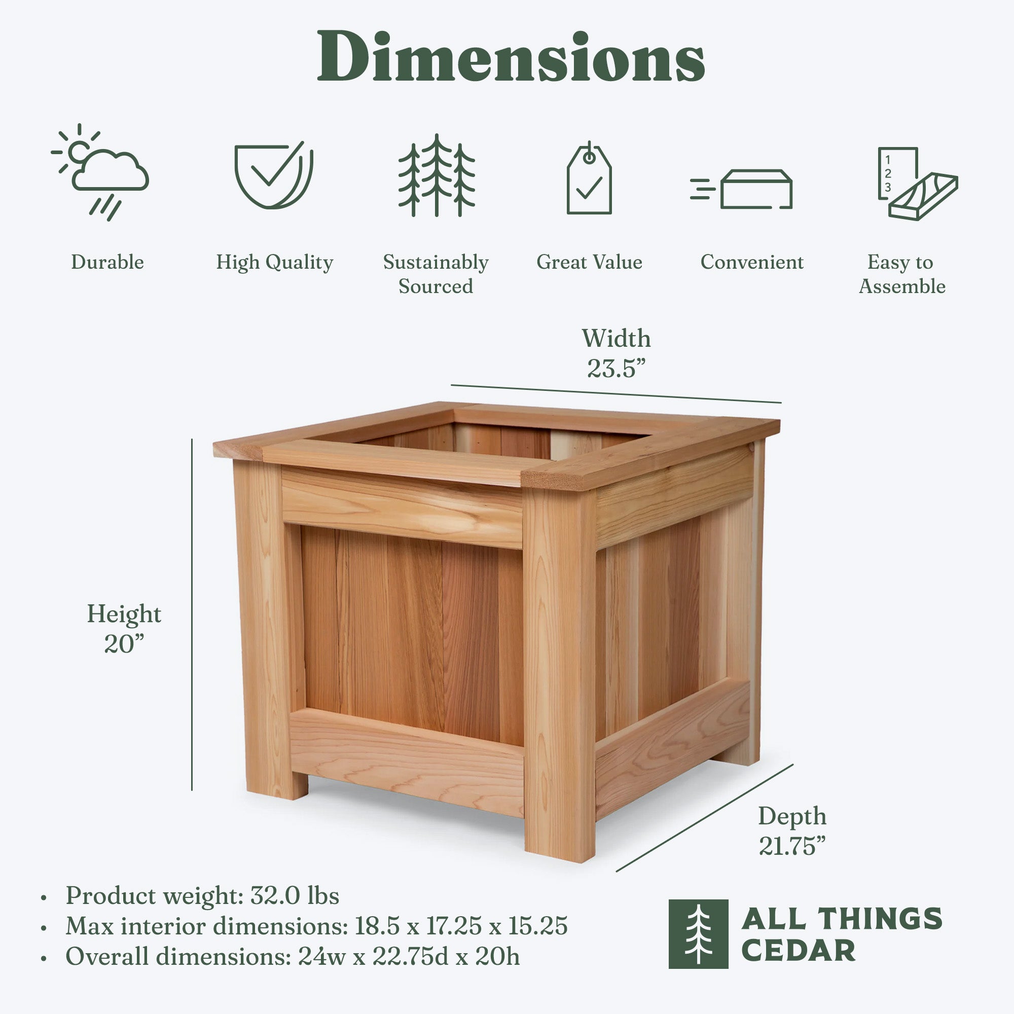 All Things Cedar 2 Foot Cedar Box Planter, Elevated Outdoor Garden Bed, Natural - VMInnovations