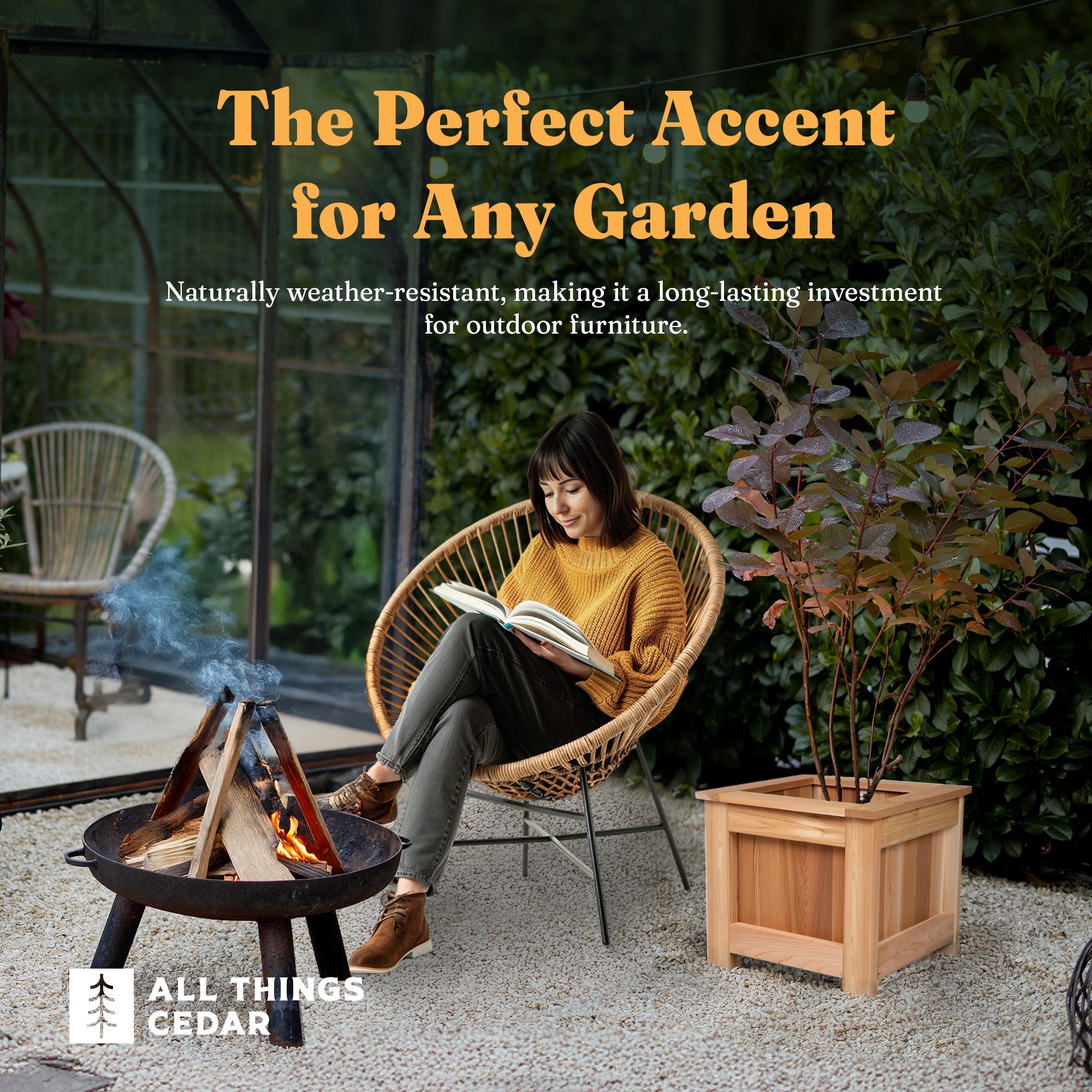 All Things Cedar 2 Foot Cedar Box Planter, Elevated Outdoor Garden Bed, Natural - VMInnovations