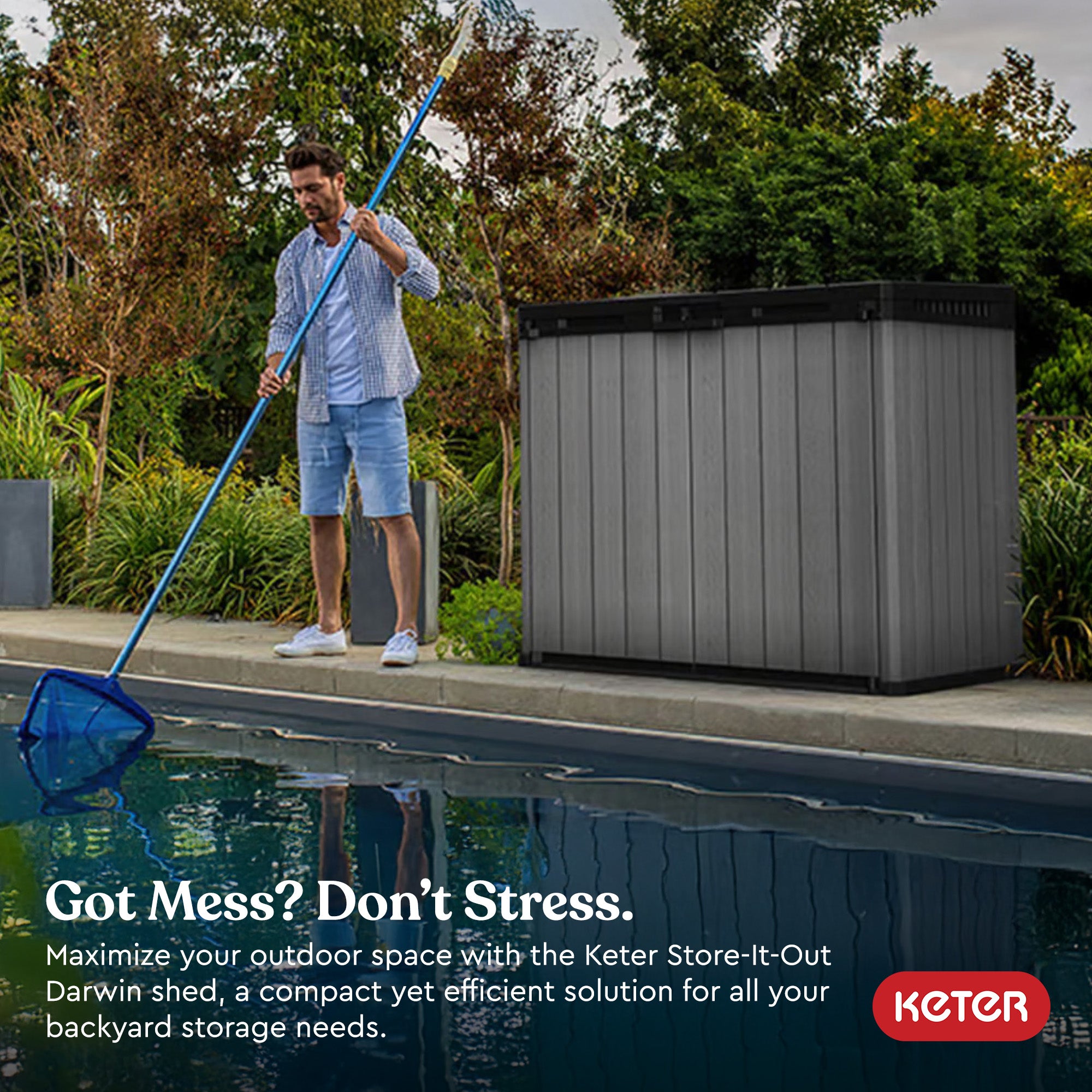 Keter Outdoor Storage Shed, Durable Resin, Compact, Darwin, Grey (Open Box) - VMInnovations