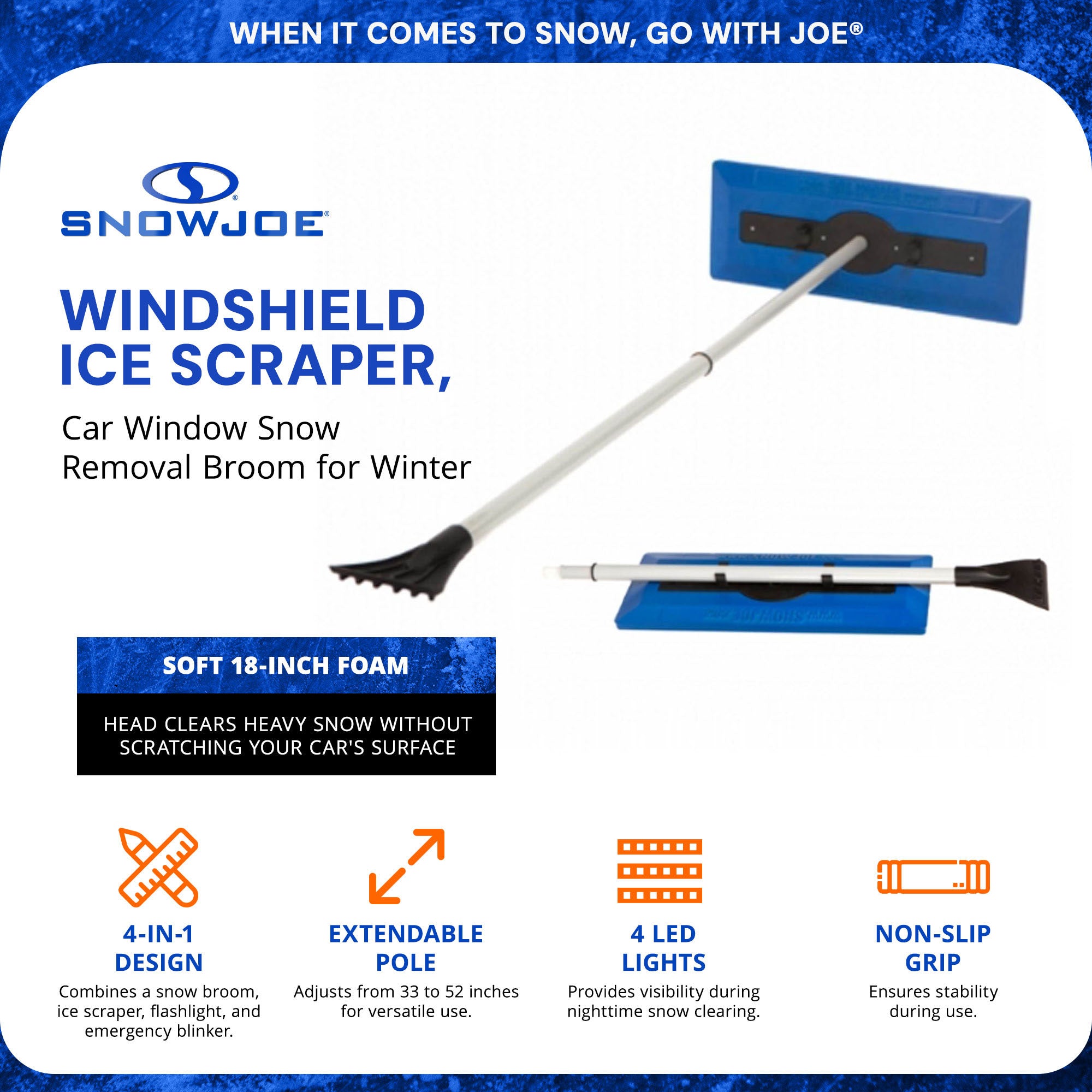 Snow Joe 6 Pack Windshield Ice Scraper, Car Window Snow Removal Broom for Winter