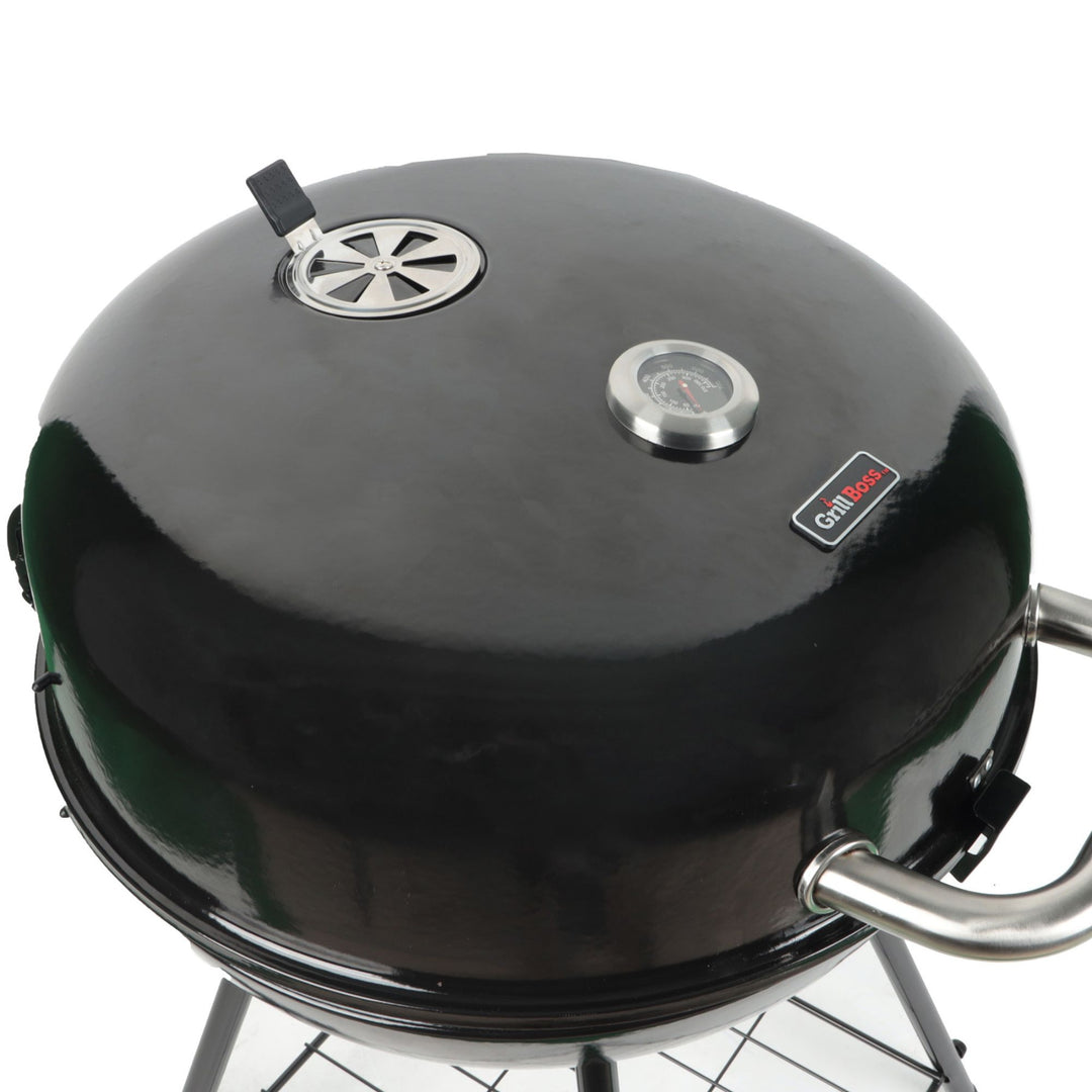 Grill Boss 22" Kettle Charcoal Grill, Porcelain Lid, Large Cooking Area, Black