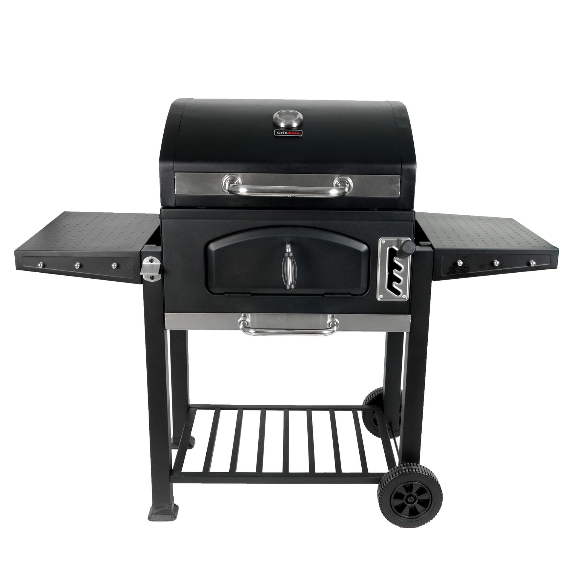 Grill Boss 24 Inch Charcoal BBQ Grill, Side Shelves, Built In Thermometer, Black - VMInnovations