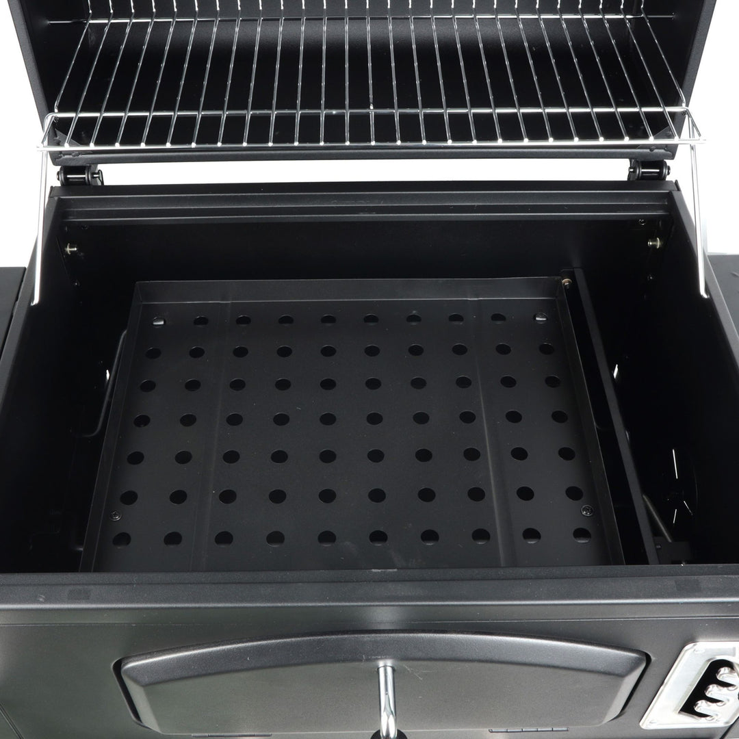 Grill Boss 24 Inch Charcoal BBQ Grill, Side Shelves, Built In Thermometer, Black