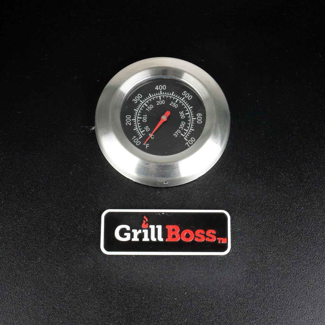 Grill Boss 24 Inch Charcoal BBQ Grill, Side Shelves, Built In Thermometer, Black