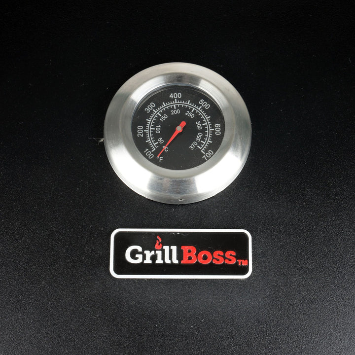 Grill Boss 24 Inch Charcoal BBQ Grill, Side Shelves, Built In Thermometer, Black