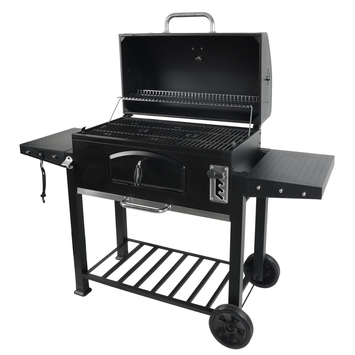 Grill Boss 32 Inch Charcoal BBQ Grill, Side Shelve w/ Thermometer, Blk(Open Box)