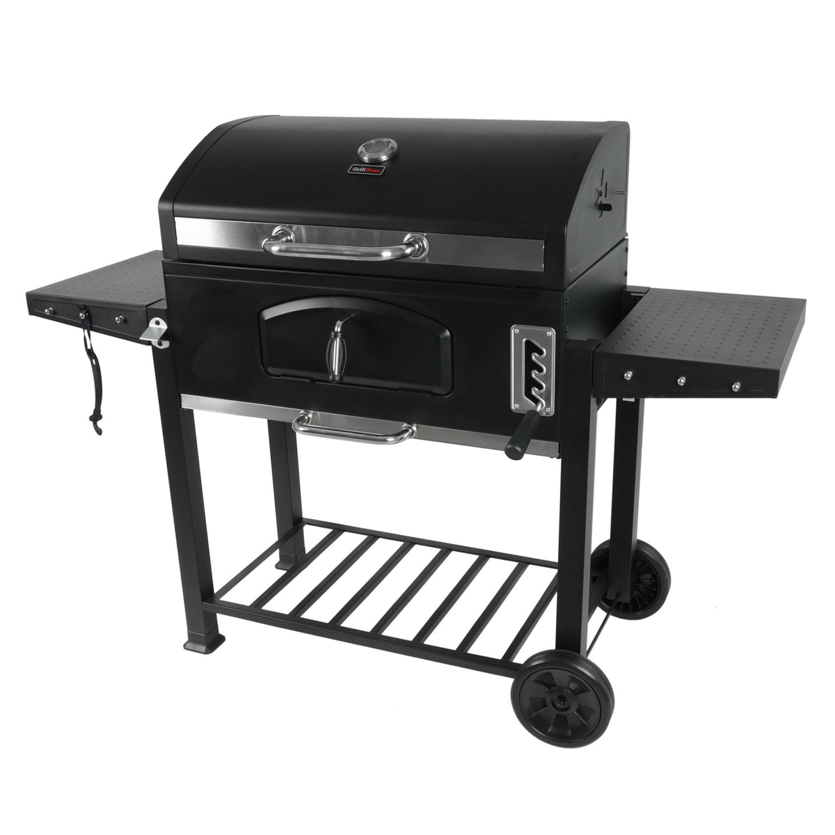 Grill Boss 32 Inch Charcoal BBQ Grill, Side Shelve w/ Thermometer, Blk(Open Box)