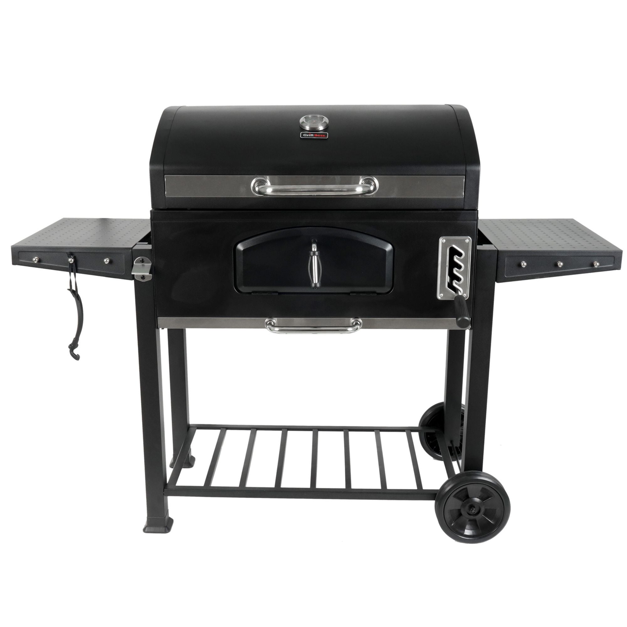 Grill Boss 32 Inch Charcoal BBQ Grill, Side Shelve w/ Thermometer, Blk(Open Box) - VMInnovations