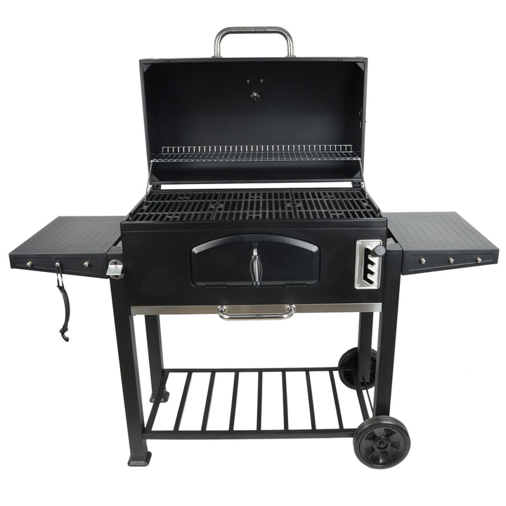 Grill Boss 32 Inch Charcoal BBQ Grill, Side Shelves, Built In Thermometer, Black