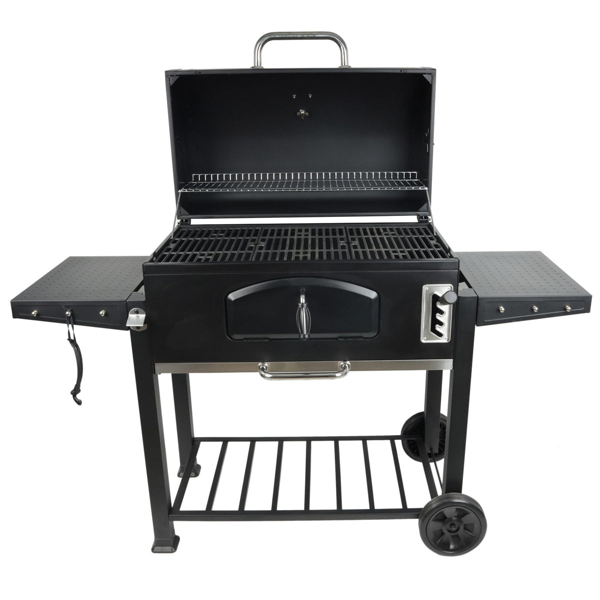 Grill Boss 32 Inch Charcoal BBQ Grill, Side Shelve w/ Thermometer, Blk(Open Box)