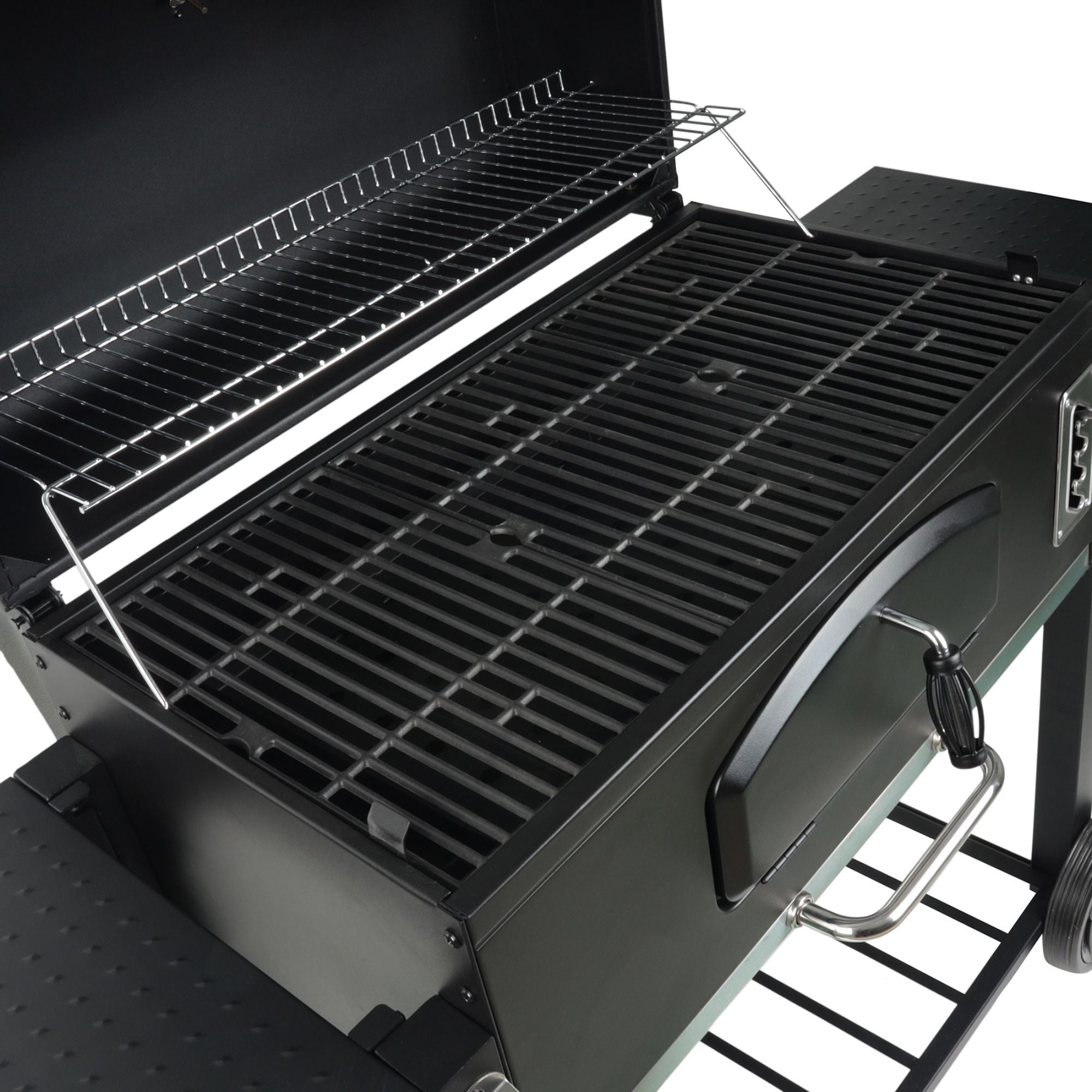 Grill Boss 32 Inch Charcoal BBQ Grill, Side Shelves, Built In Thermometer, Black - VMInnovations