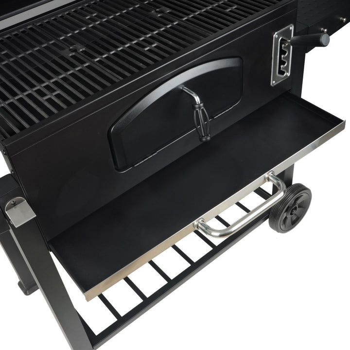 Grill Boss 32 Inch Charcoal BBQ Grill, Side Shelves, Built In Thermometer, Black