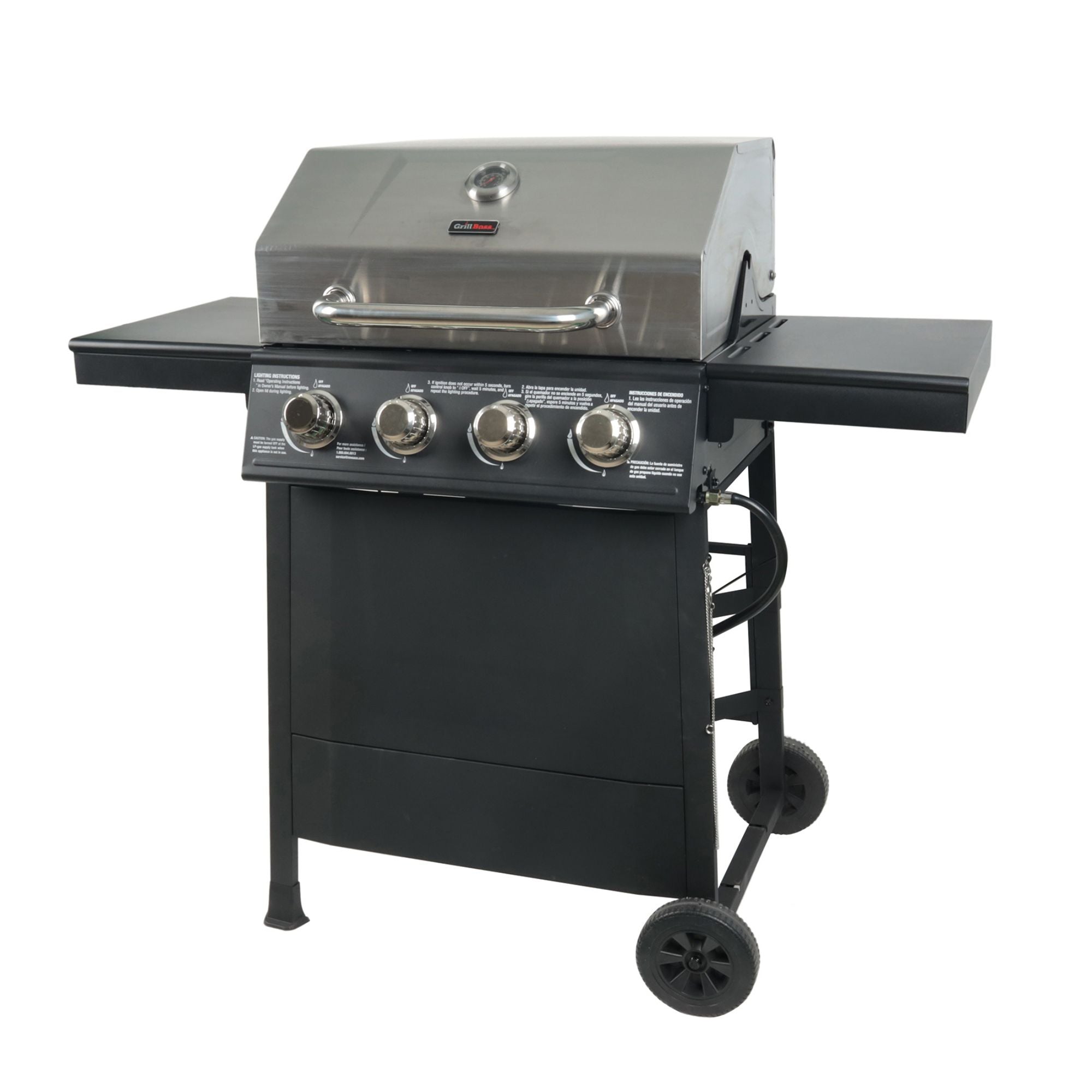 Grill Boss 4-Burner Outdoor Propane Gas Grill with Side Shelves & Wheels, Black