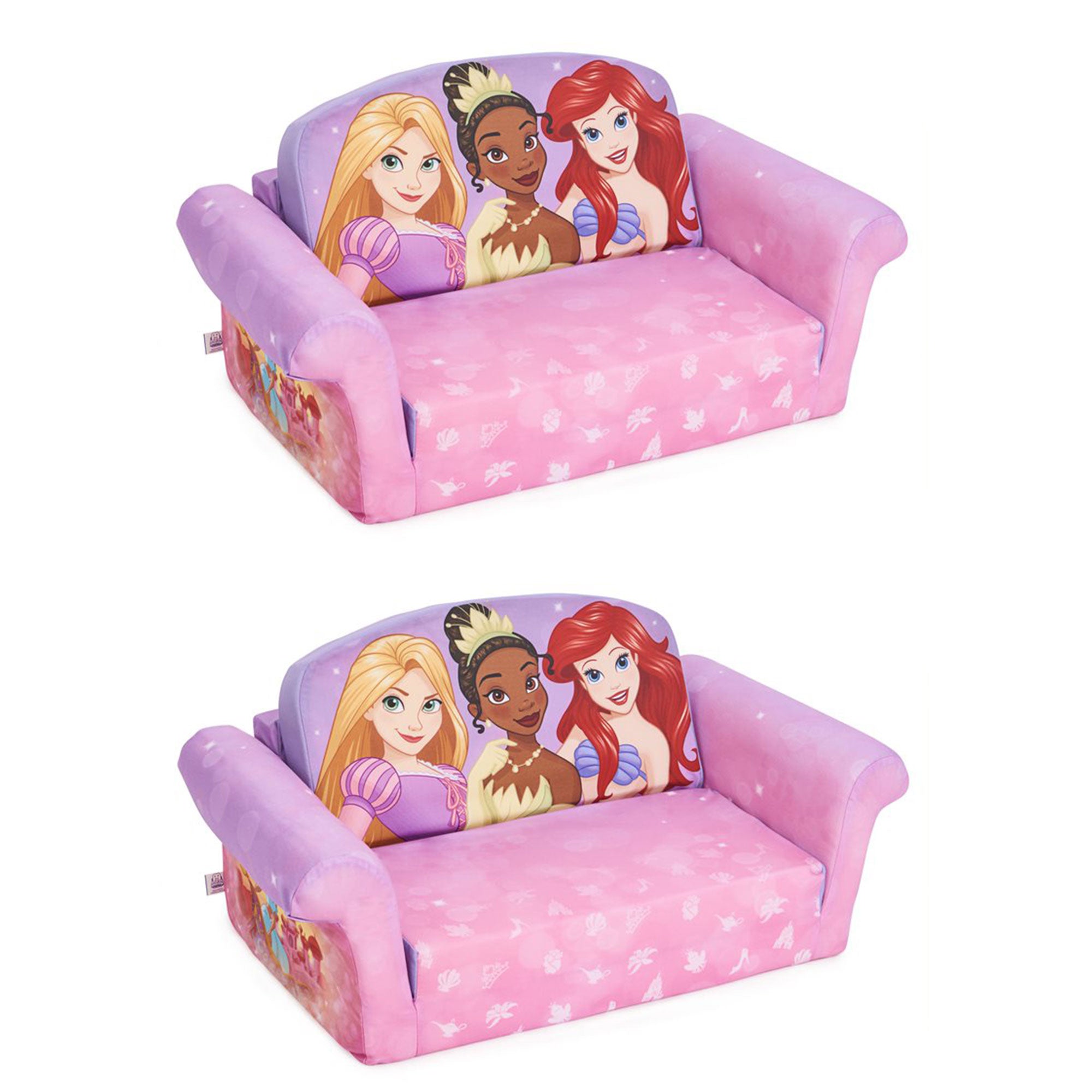 Marshmallow Furniture 2 Pack Kids 2-in-1 Flip Open Foam Sofa Bed,Disney Princess - VMInnovations