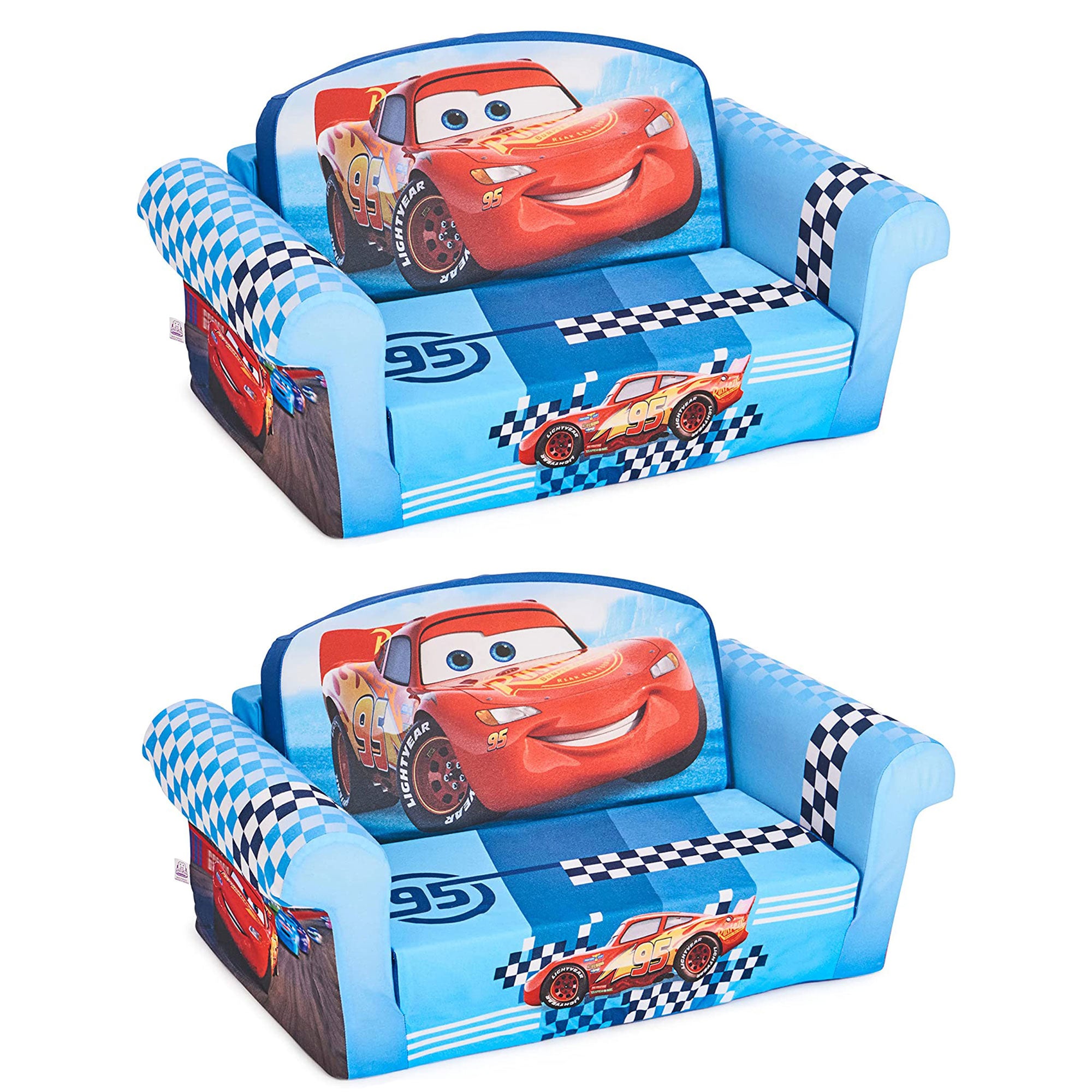 Marshmallow Furniture 2 Pack Kids 2-in-1 Flip Open Foam Couch Sofa Bed, Cars - VMInnovations