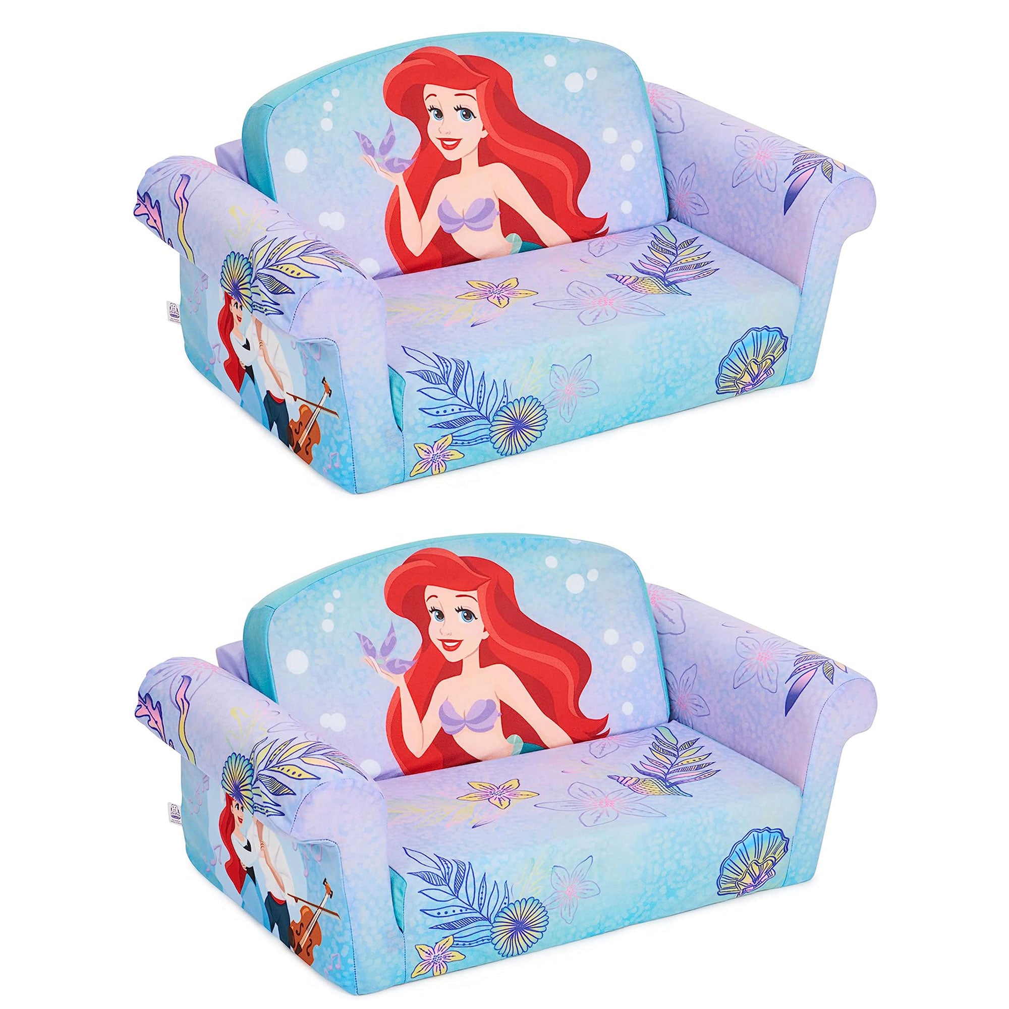 Marshmallow Furniture 2 Pack 2-in-1 Flip Open Foam Sofa Bed, The Little Mermaid - VMInnovations