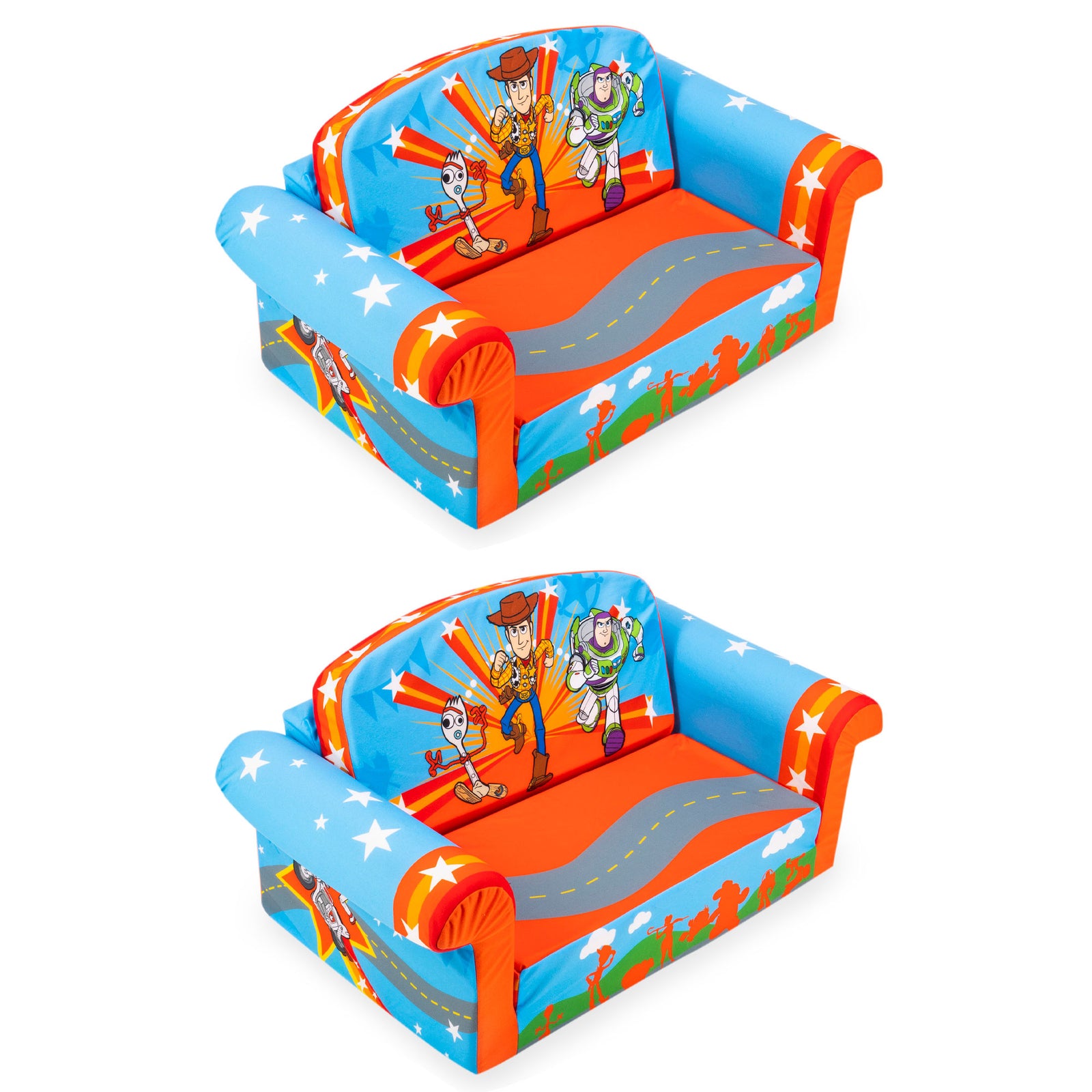 Marshmallow Furniture 2 Pack Kids 2-in-1 Flip Open Foam Sofa Bed, Toy Story 4 - VMInnovations