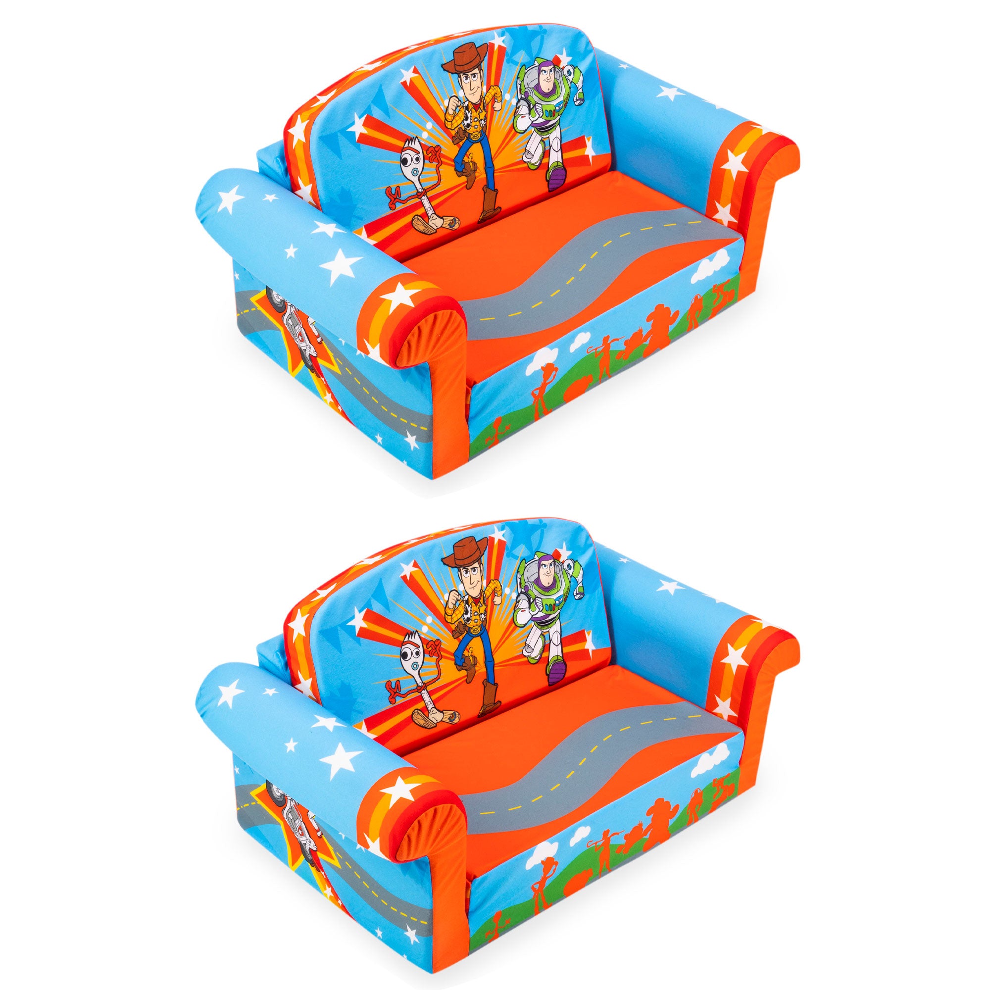 Marshmallow Furniture 2 Pack Kids 2-in-1 Flip Open Foam Sofa Bed, Toy Story 4 - VMInnovations