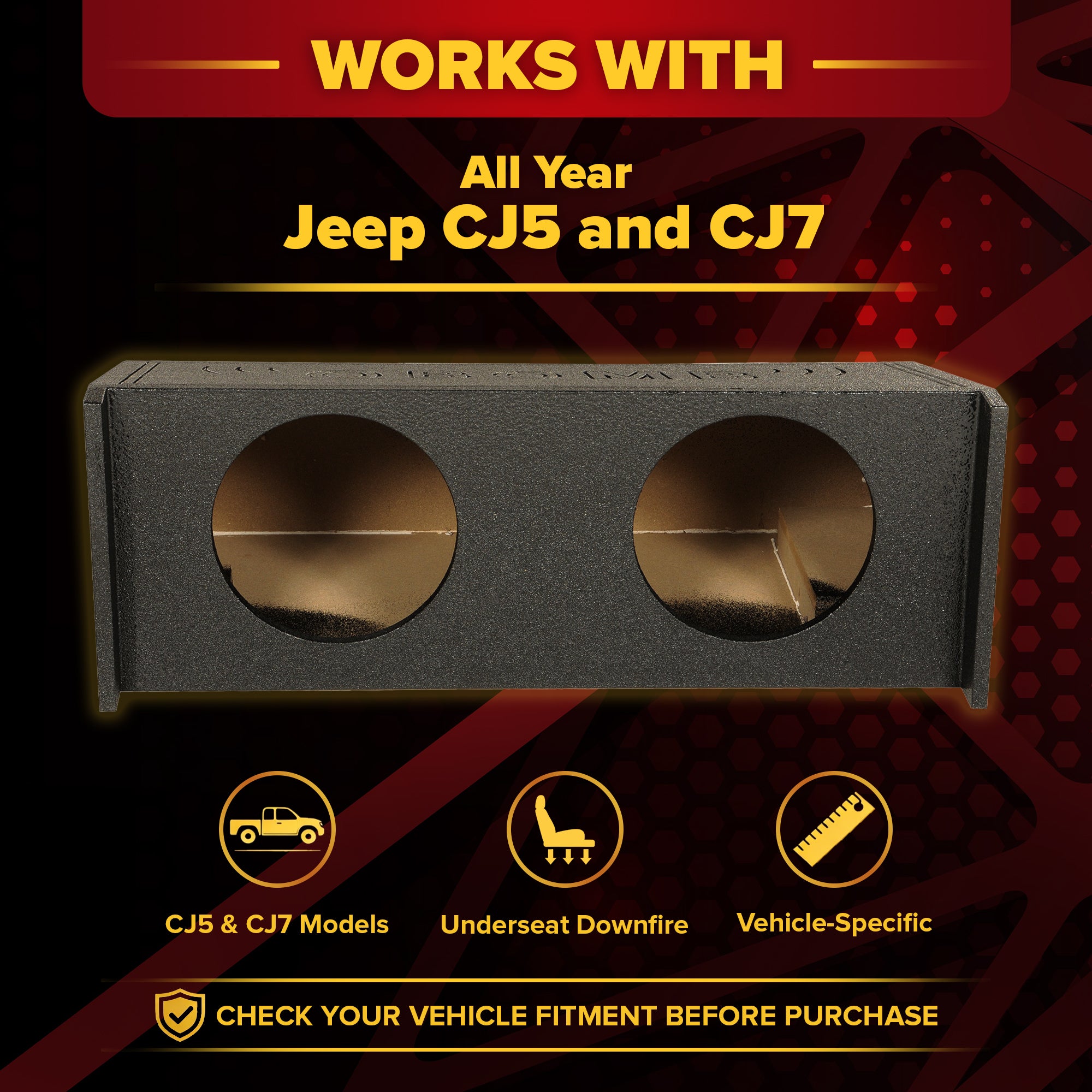 QPower Dual 10" Behind Seat Subwoofer Enclosure for Jeep CJ5 and CJ7, All Years
