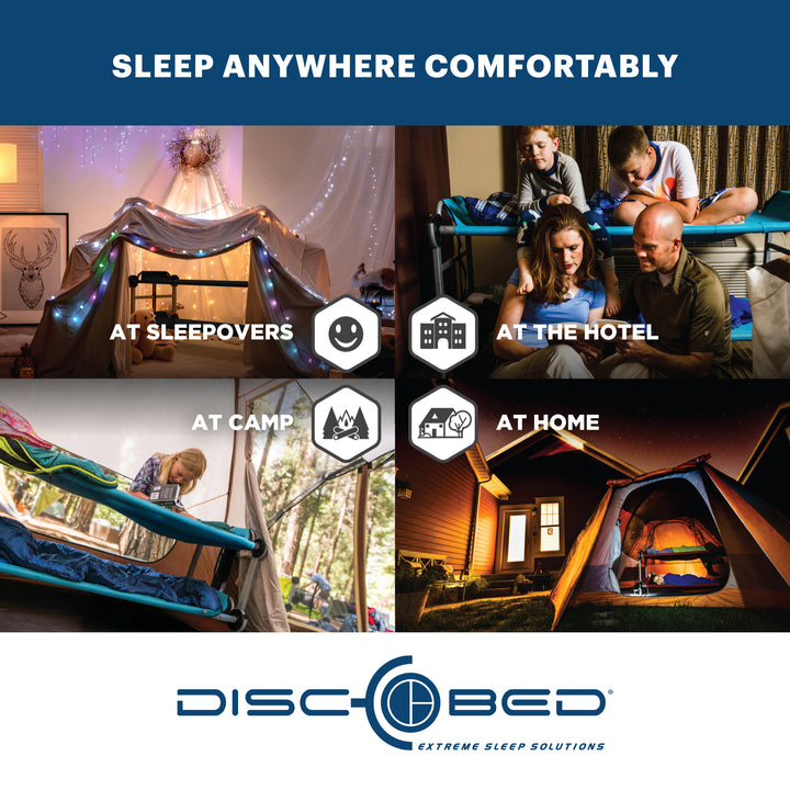 Disc-O-Bed Youth Double Cot Kid-O-Bunk w/ 200 Pound Capacity & Carry Bags, Teal - VMInnovations